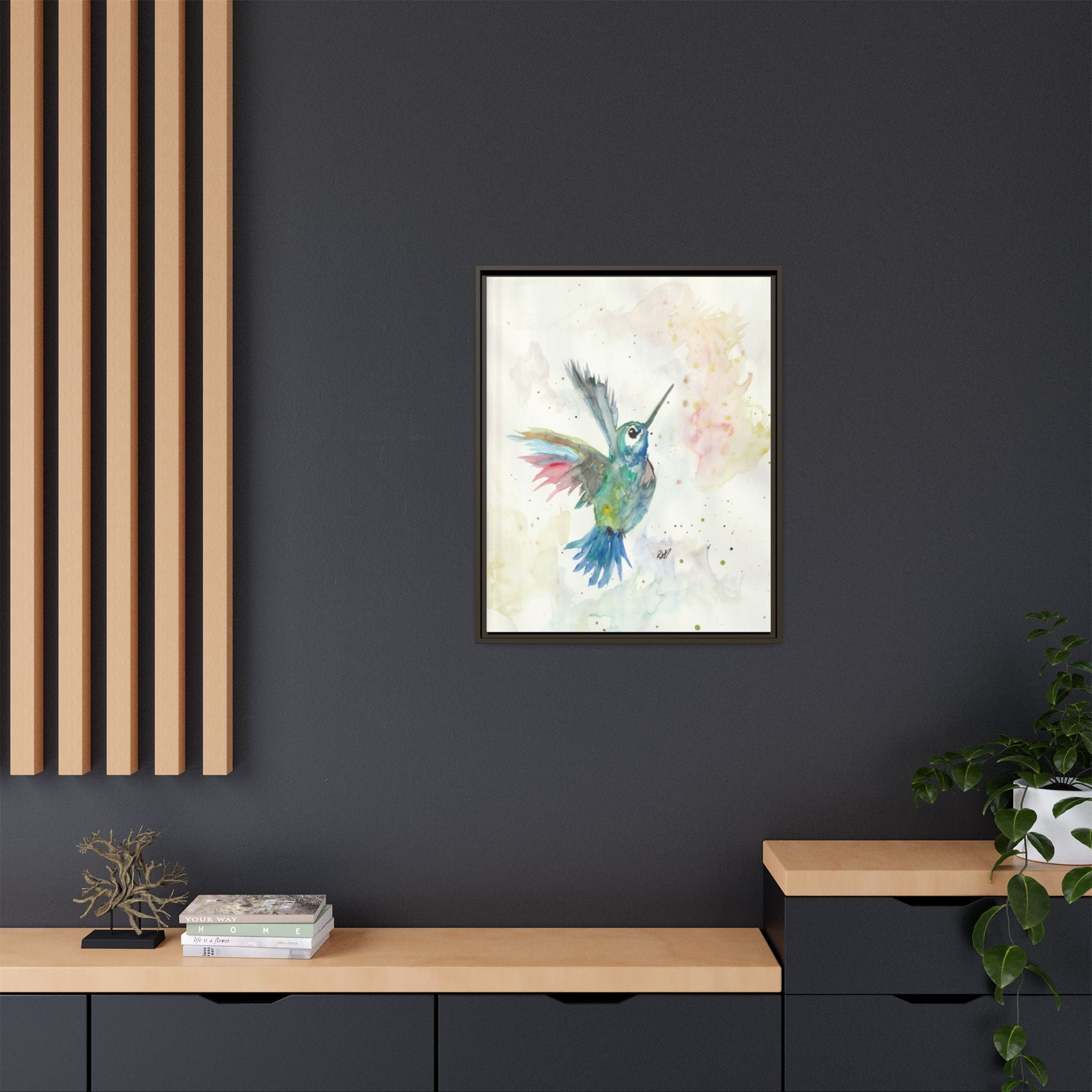 Higher Hummingbird Watercolor Framed Canvas Print of Original — Multicolor Matte Wall Art