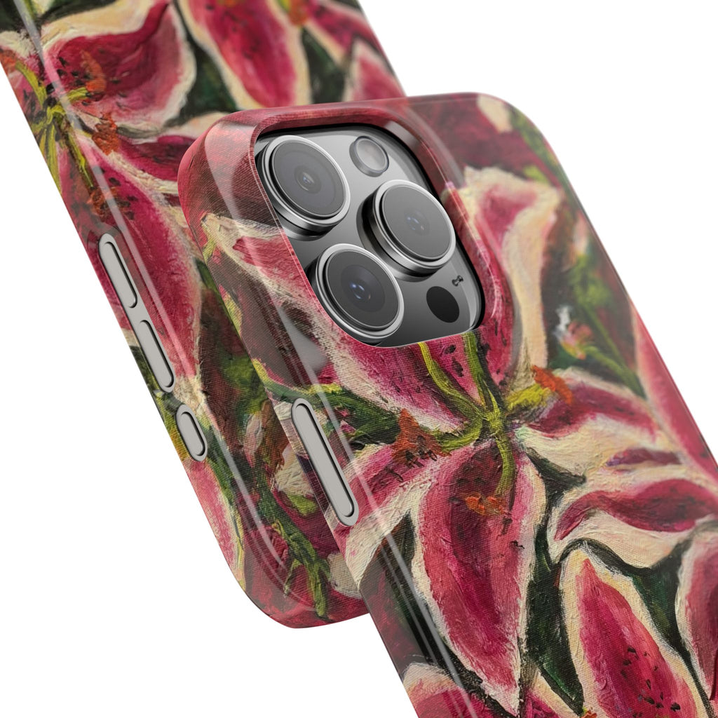 Slim Phone Case — Hand-Painted Pink Lily Floral Design