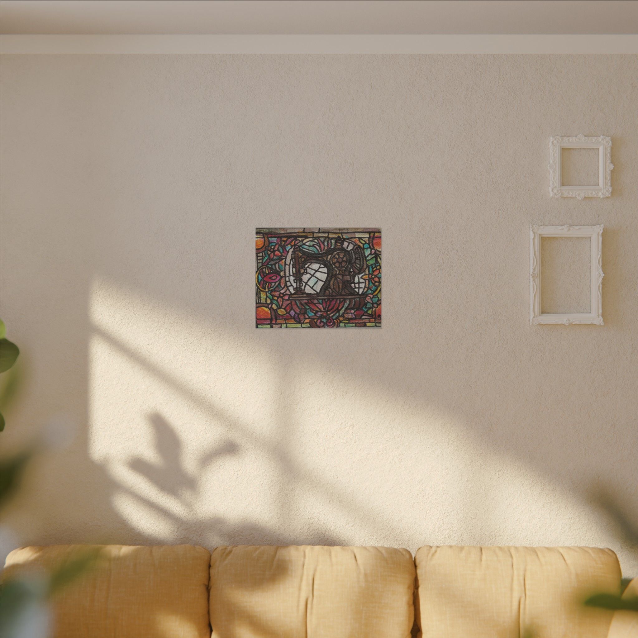 Vintage Sewing Machine Stained-Glass Matte Canvas Print of Original Great Grandma's Sewing Machine
