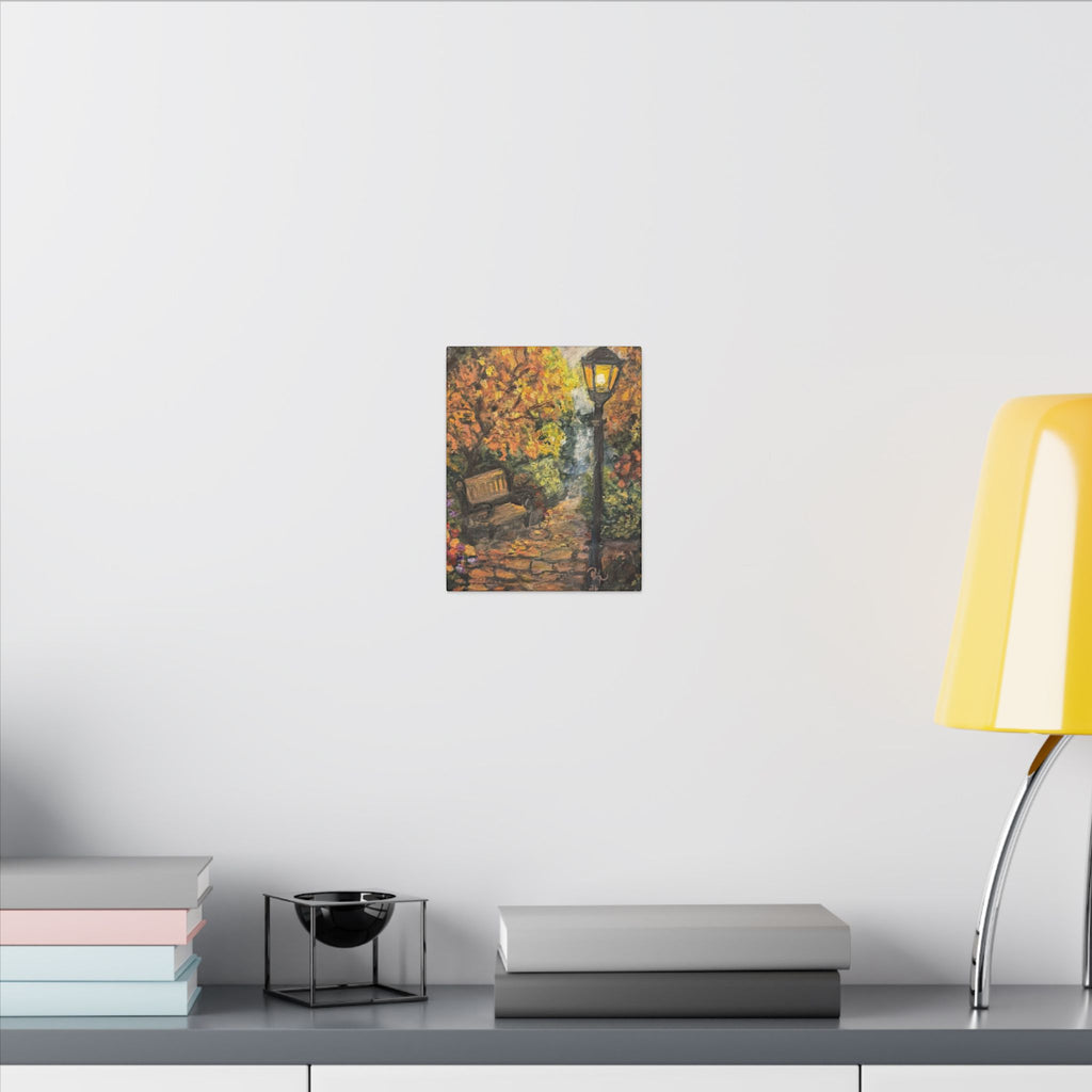 Autumn Evening in the Park Canvas Print of Original— Lantern & Bench Fall Wall Decor