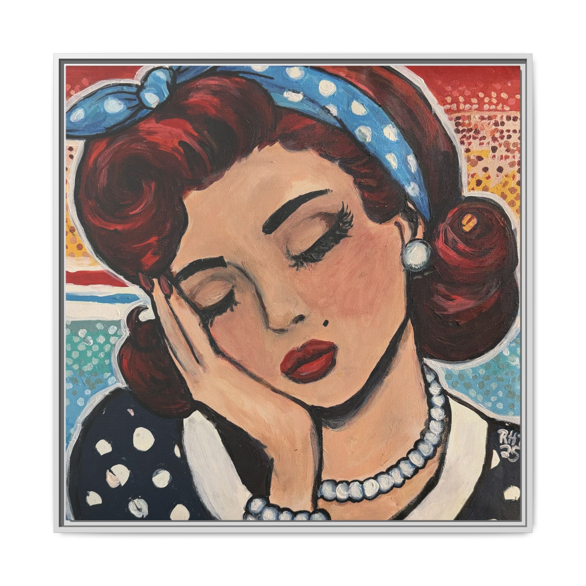 Retro Pop Art Portrait Canvas Print of Original "Oh My" — Framed Matte Wall Art