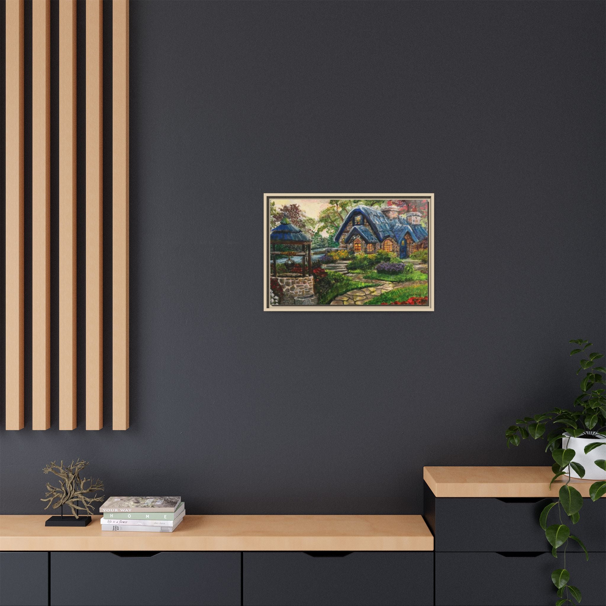 Framed Matte Canvas Cottage Well - Print of Original— Cozy Garden Pathway Print