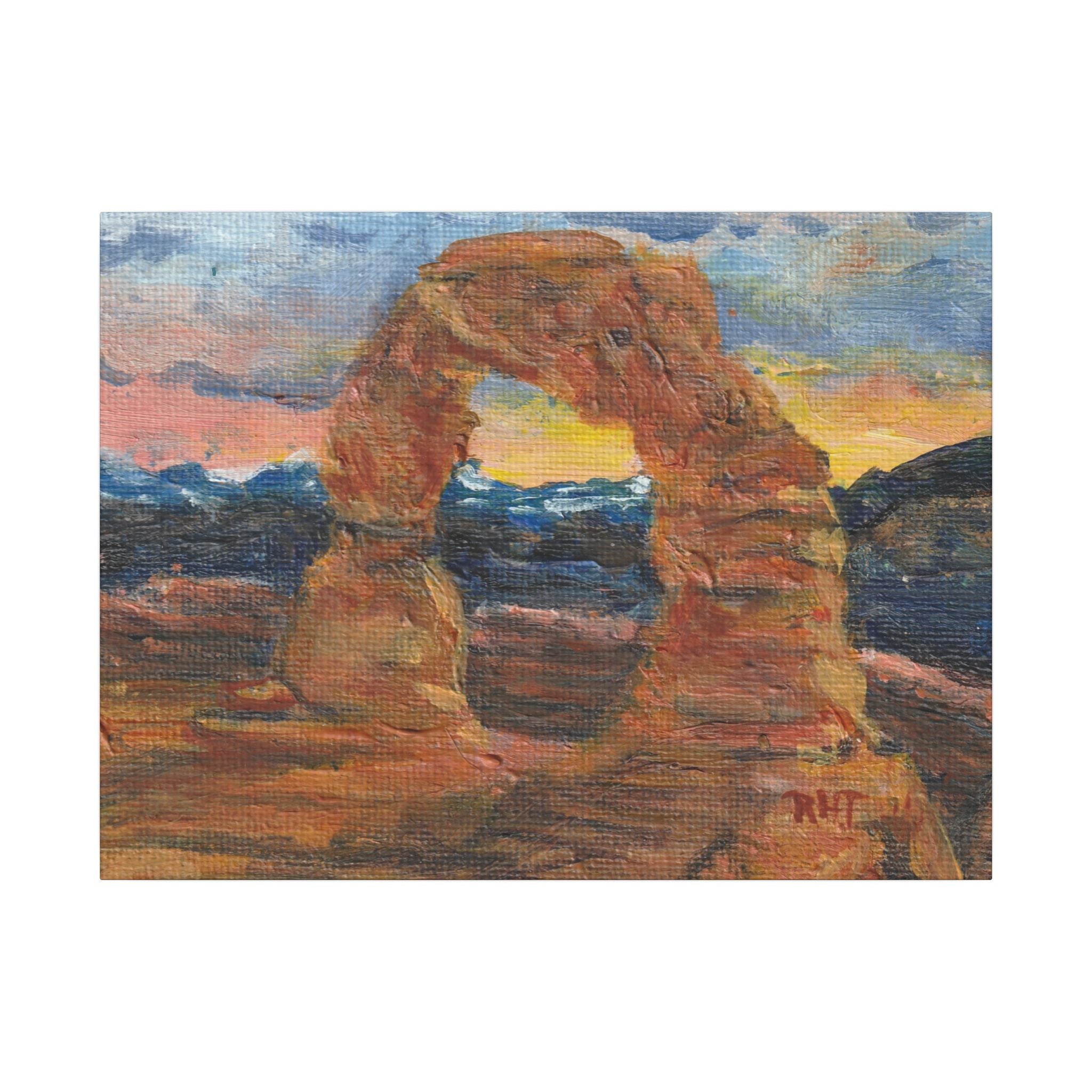 Desert Arch Sunset Canvas Print of Original paint Arches