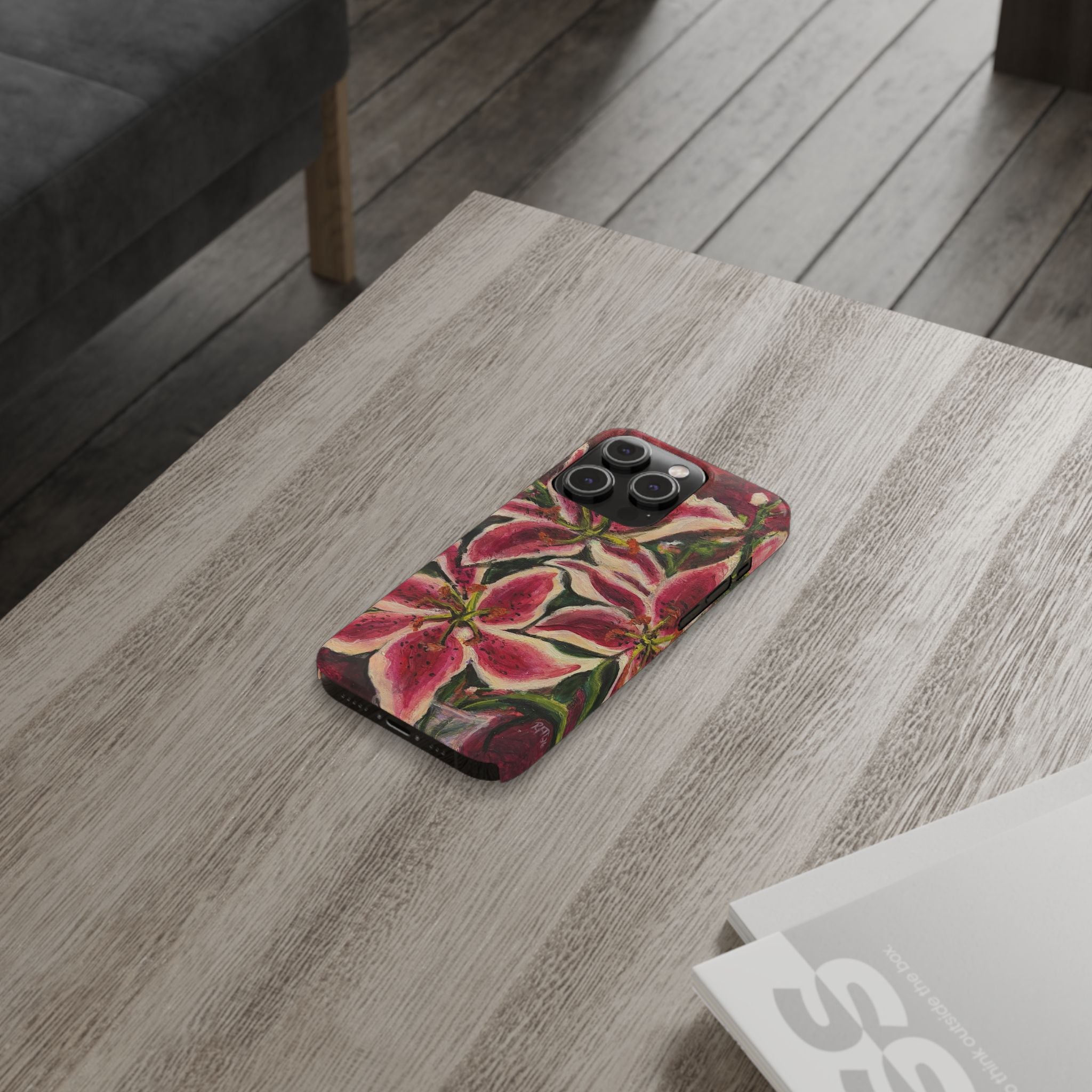 Slim Phone Case — Hand-Painted Pink Lily Floral Design