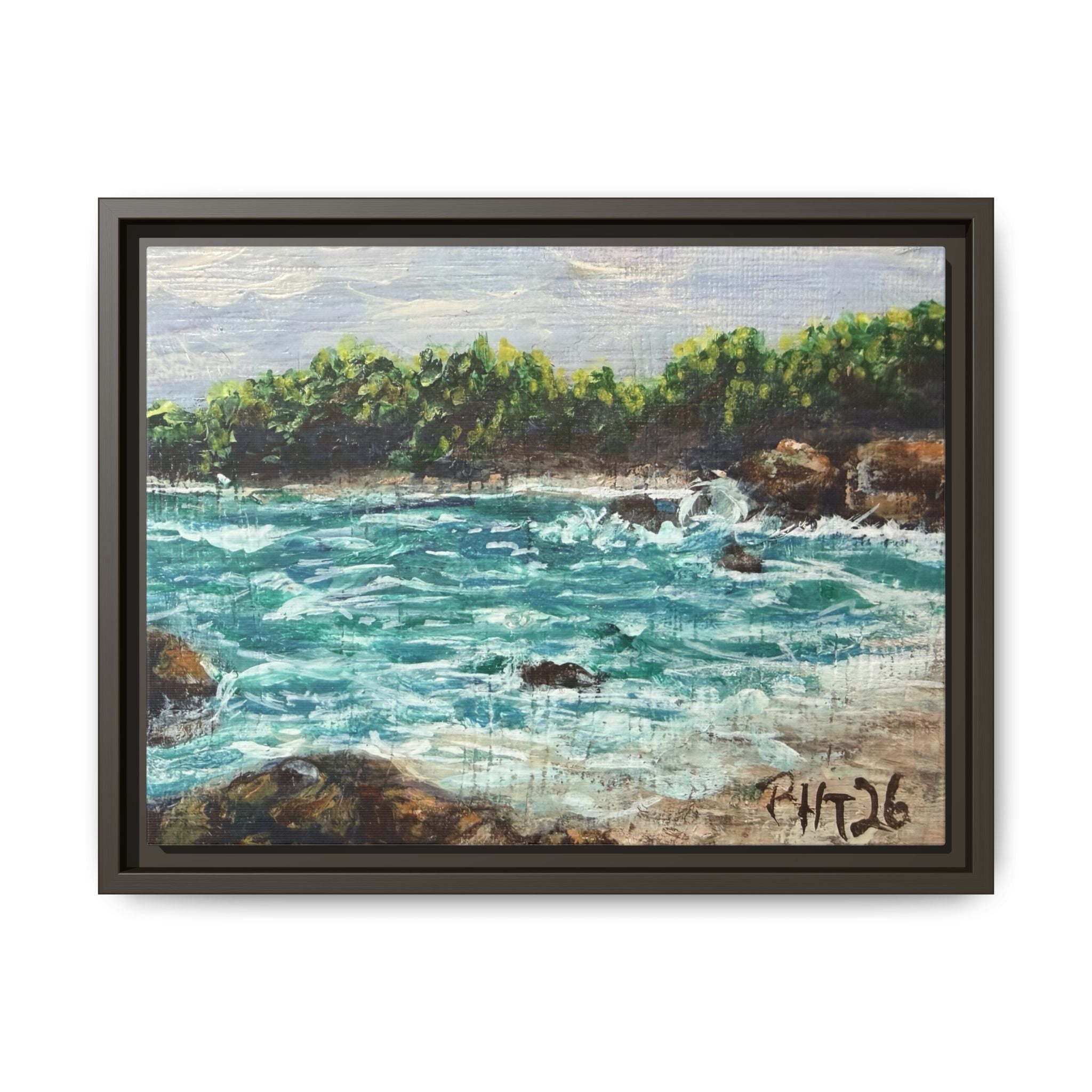 Framed Matte Canvas Print — Down By The Bay Print of Original - Turquoise Ocean Seascape Painting