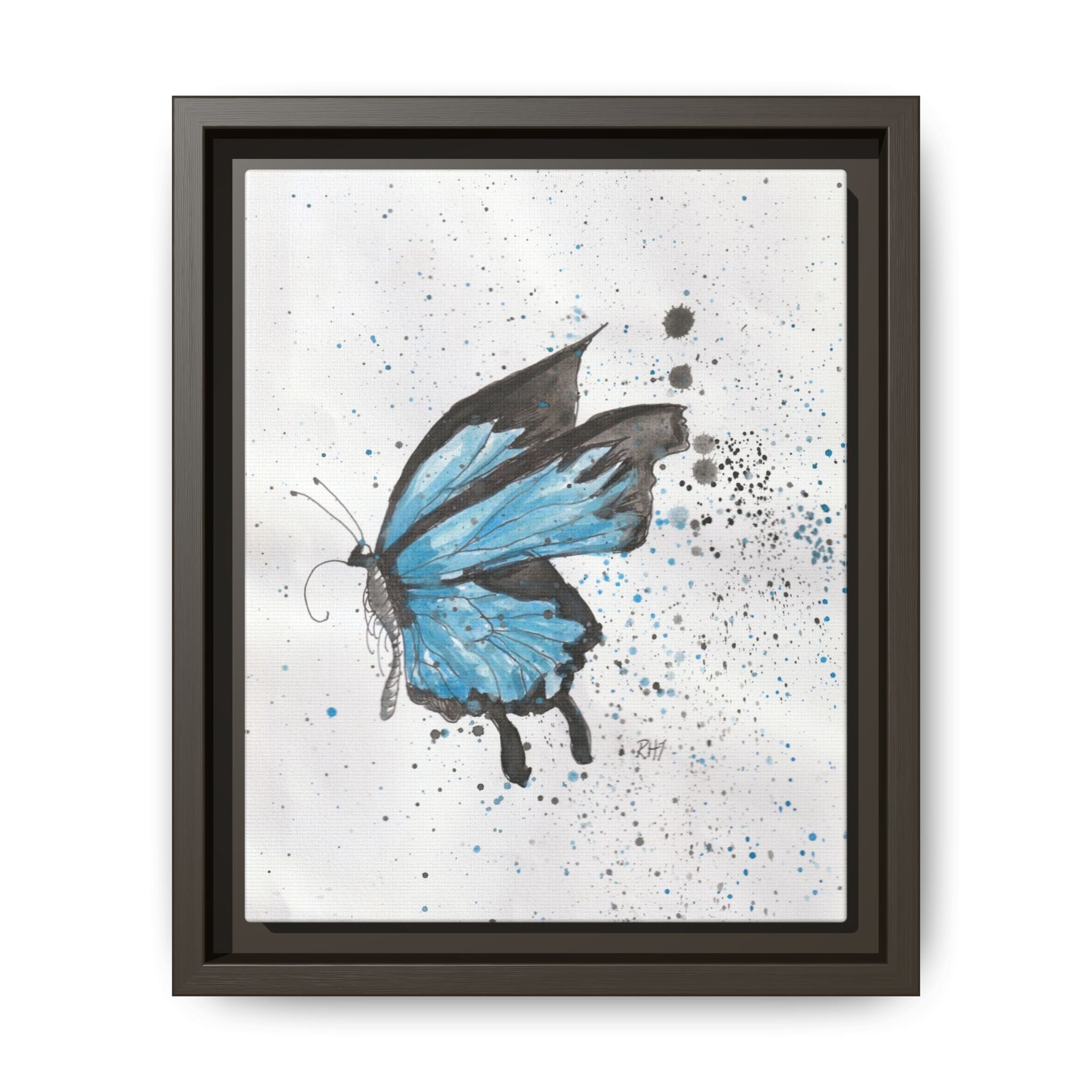 Blue Watercolor Butterfly Matte Canvas Print (Framed)