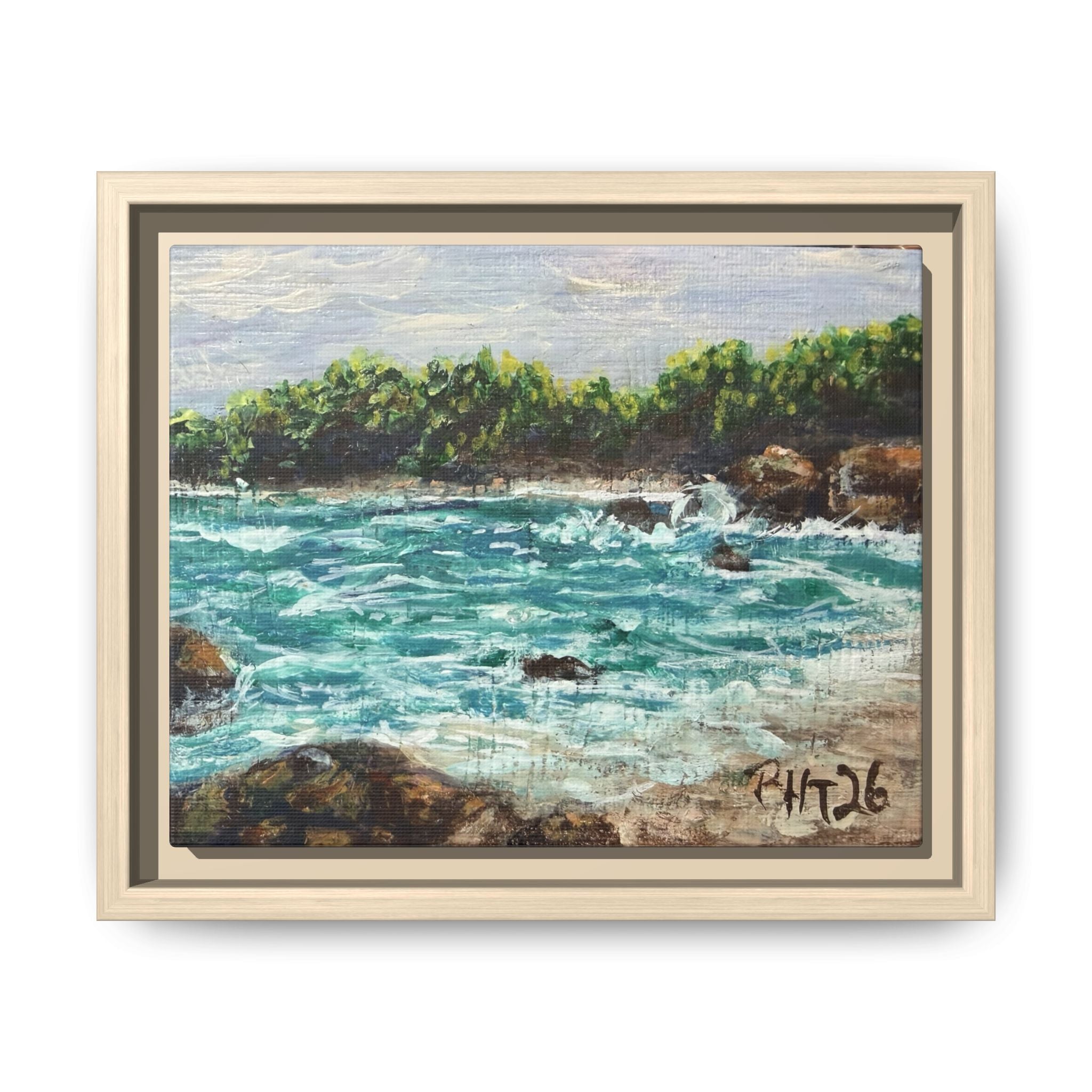 Framed Matte Canvas Print — Down By The Bay Print of Original - Turquoise Ocean Seascape Painting