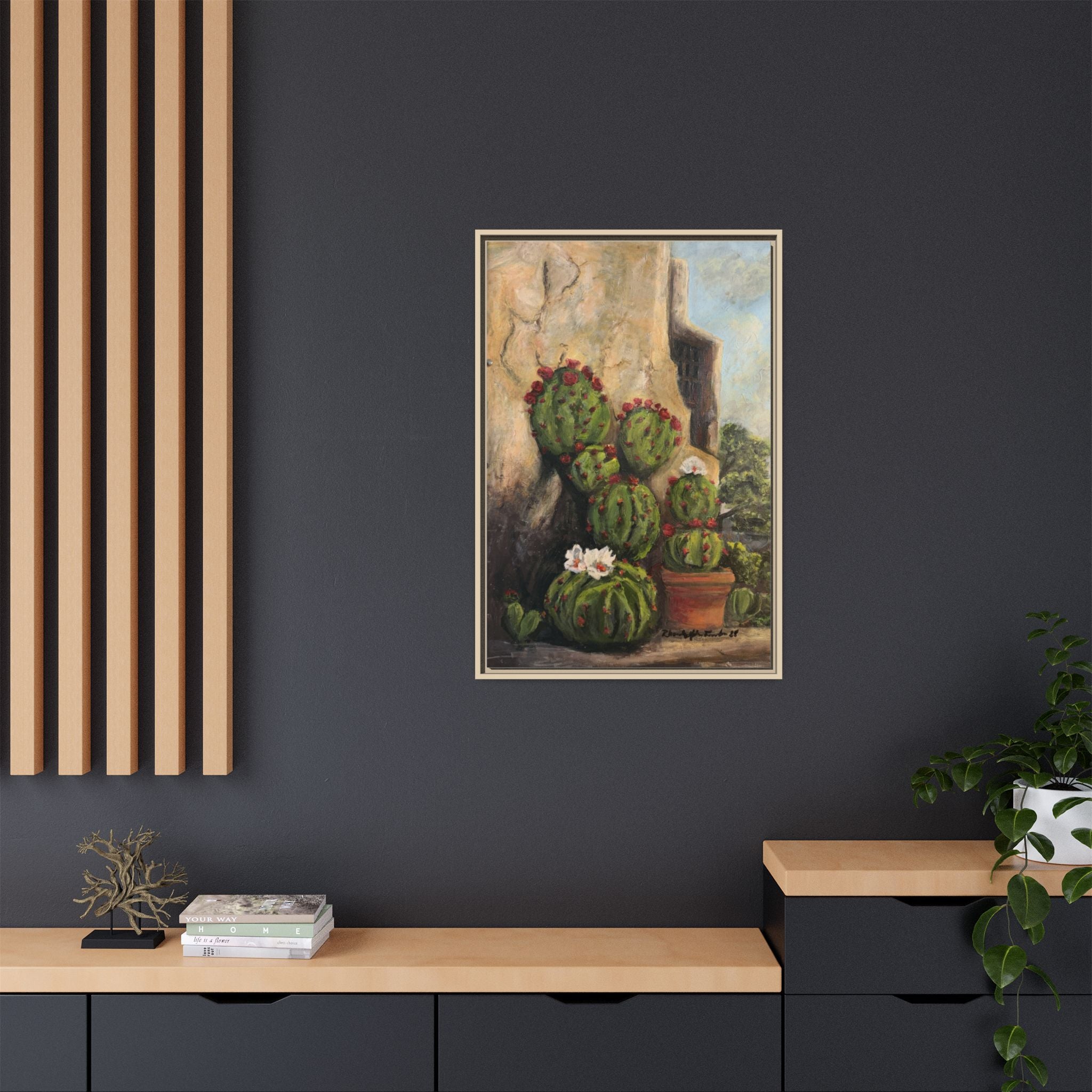 Matte Canvas Print of Original Desert Bloom, Framed (Multi-color)