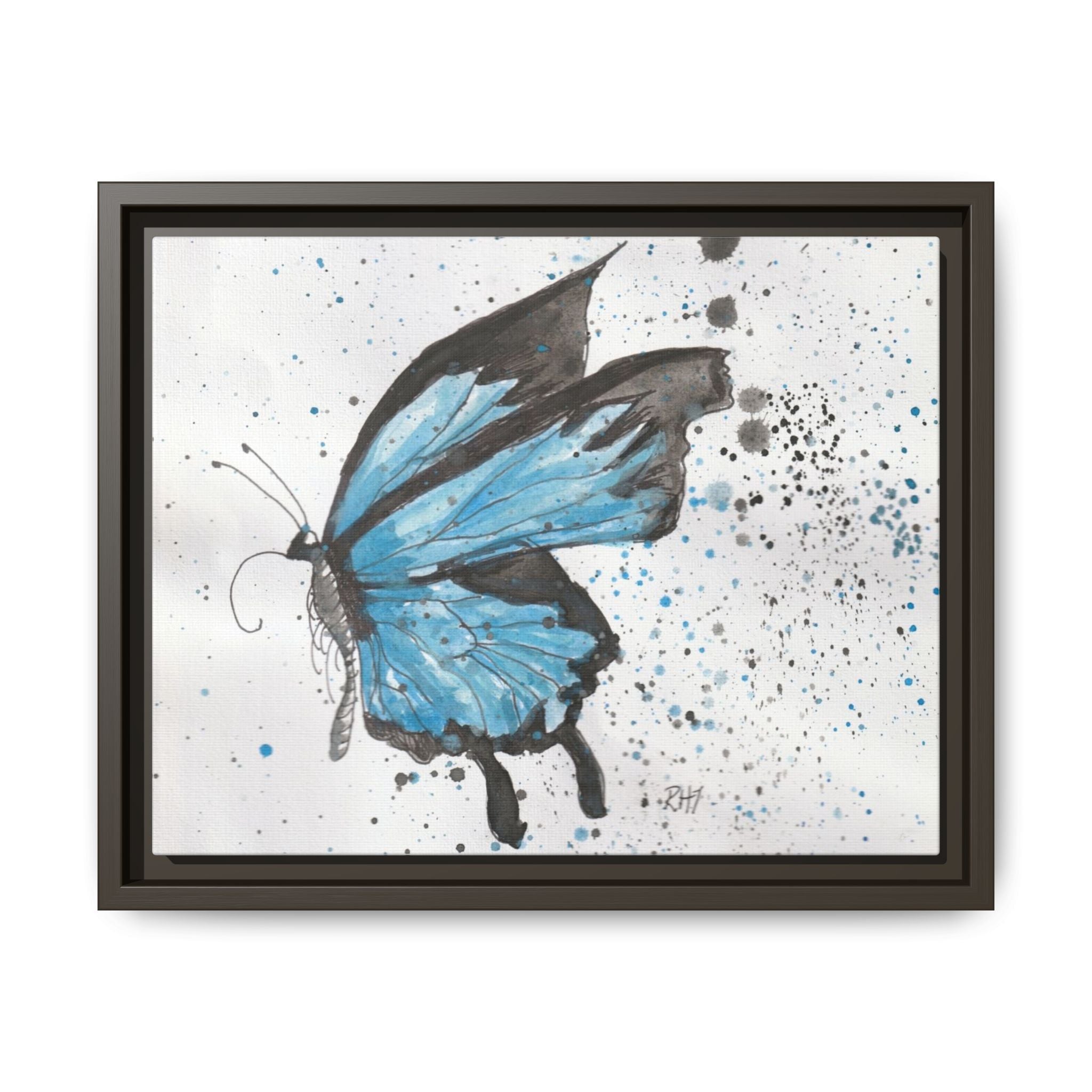 Blue Watercolor Butterfly Matte Canvas Print (Framed)