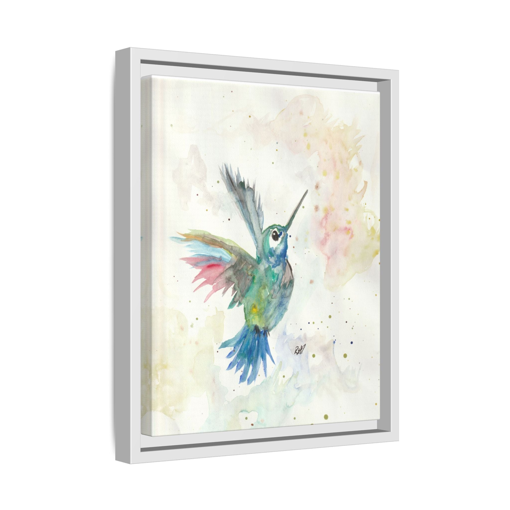 Higher Hummingbird Watercolor Framed Canvas Print of Original — Multicolor Matte Wall Art