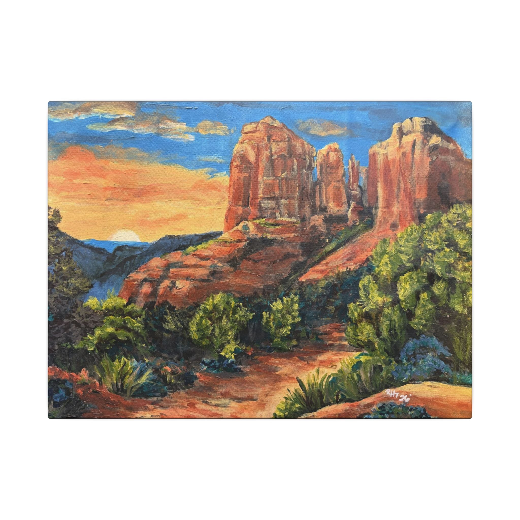 Desert Path Landscape Matte Canvas Wall Art Print of Original– Stretched Scenic Southwestern Sunset