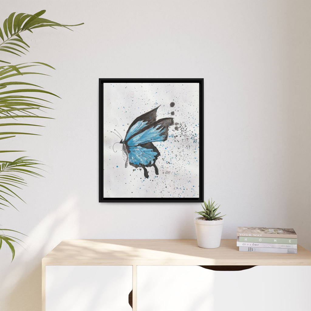 Blue Watercolor Butterfly Matte Canvas Print (Framed)