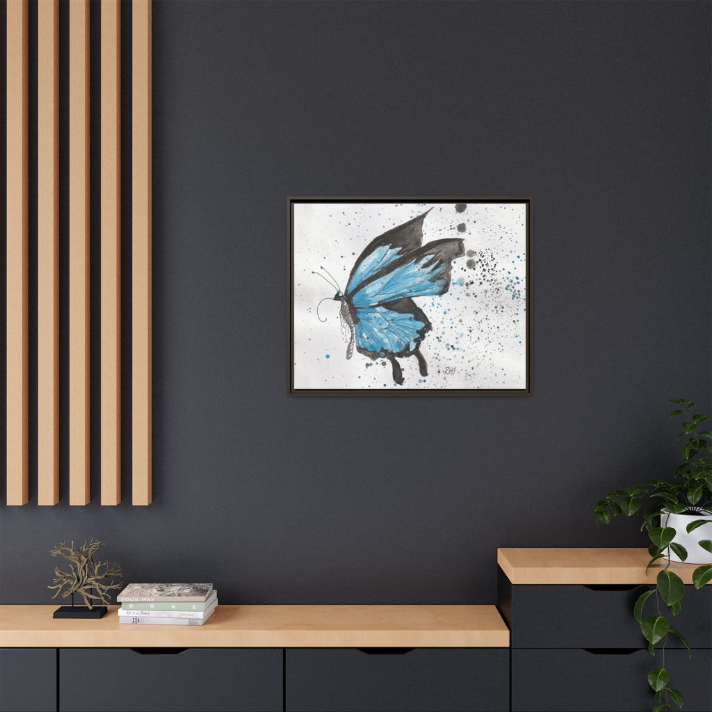 Blue Watercolor Butterfly Matte Canvas Print (Framed)