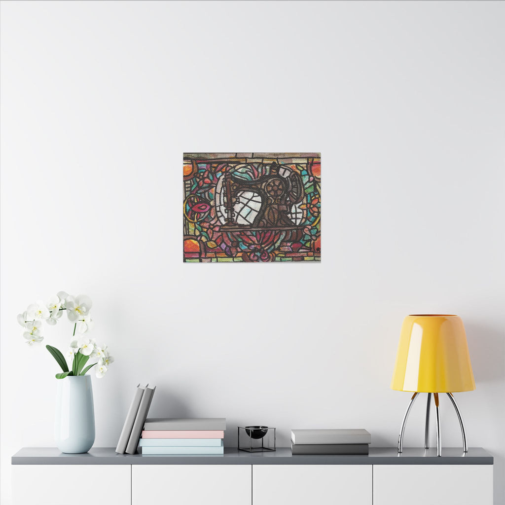 Vintage Sewing Machine Stained-Glass Matte Canvas Print of Original Great Grandma's Sewing Machine
