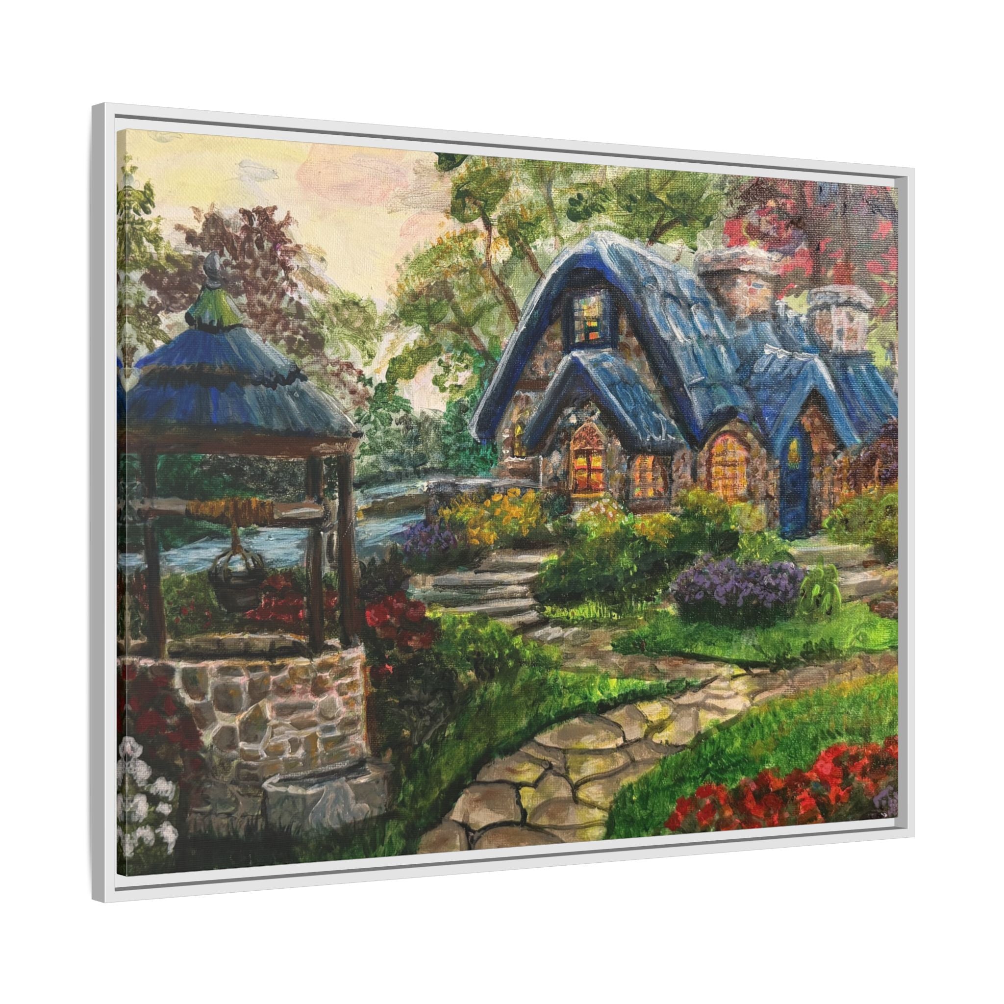 Framed Matte Canvas Cottage Well - Print of Original— Cozy Garden Pathway Print