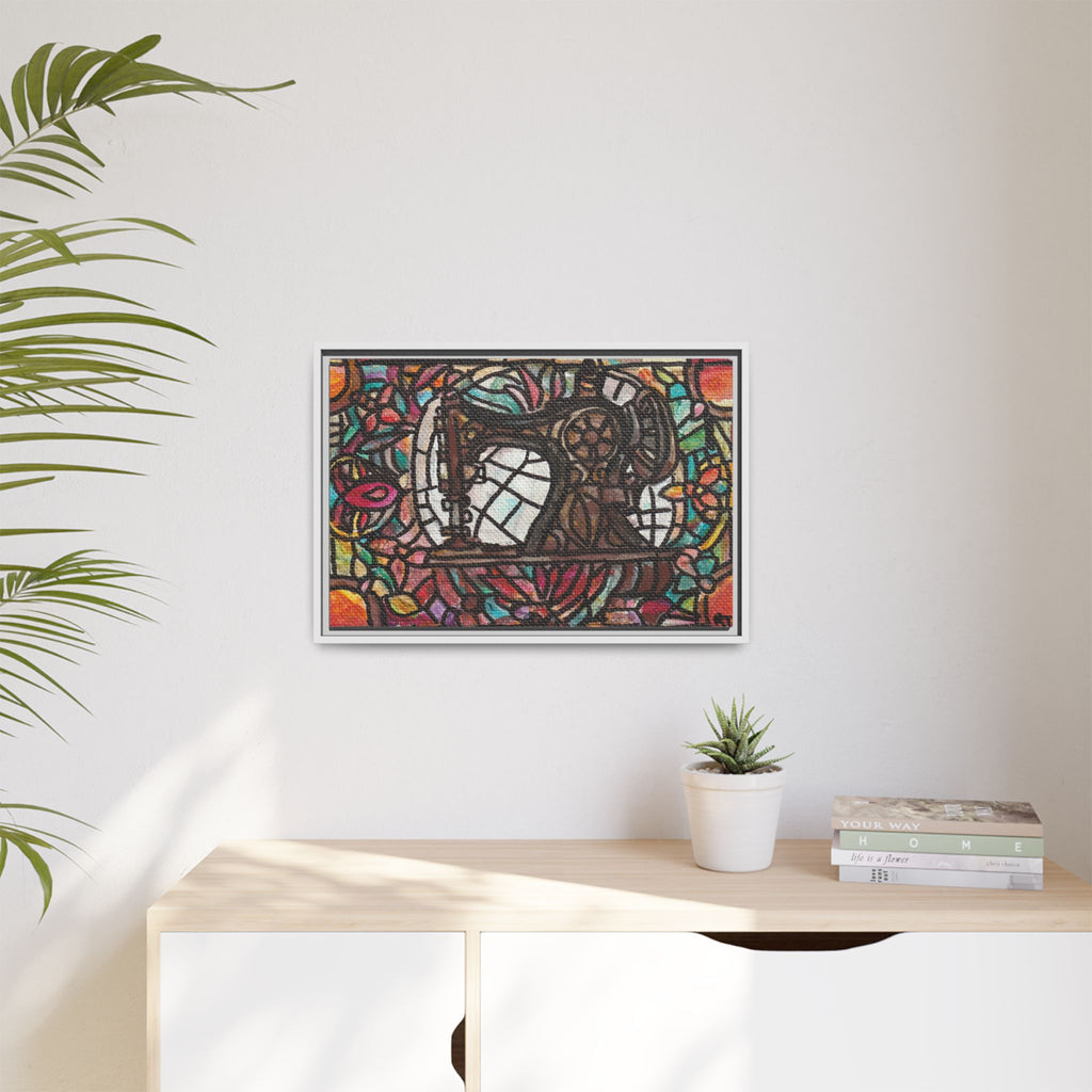 Framed Sewing Machine Stained-Glass Canvas Print of Original Great Grandma's Sewing Machine