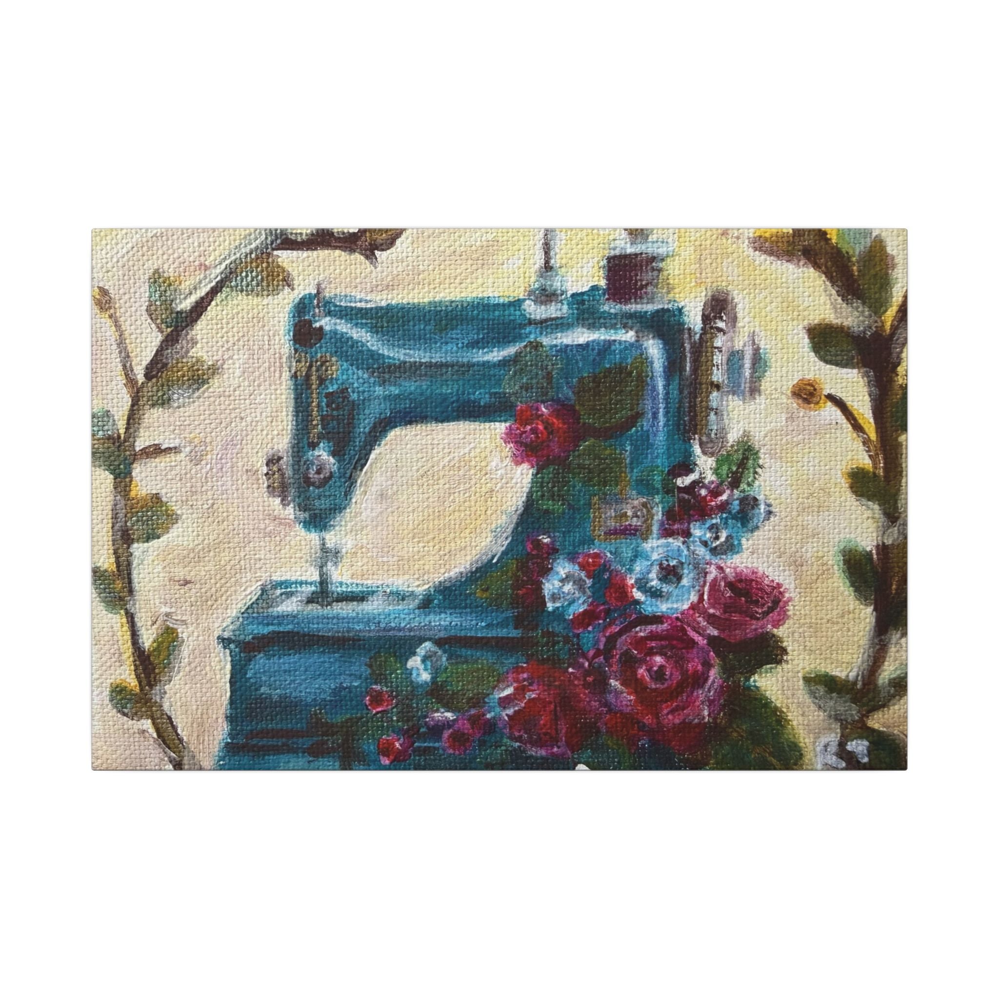 Vintage Sewing Machine Floral Canvas Print of Original - Grandma's Sewing Machine