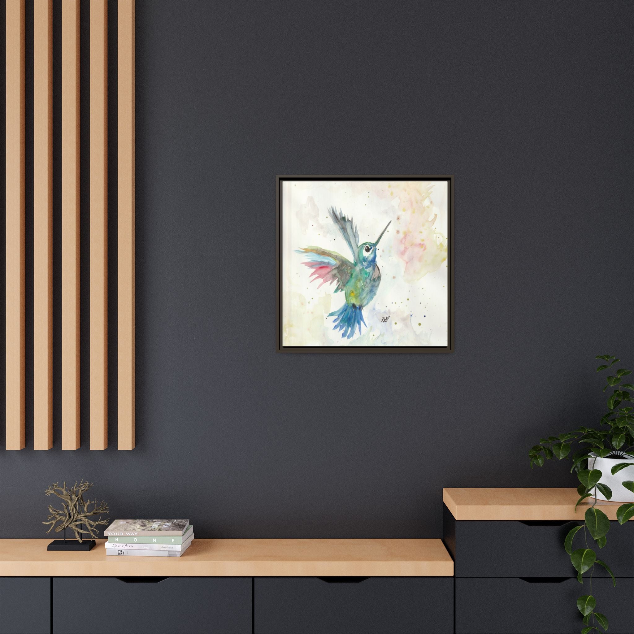 Higher Hummingbird Watercolor Framed Canvas Print of Original — Multicolor Matte Wall Art