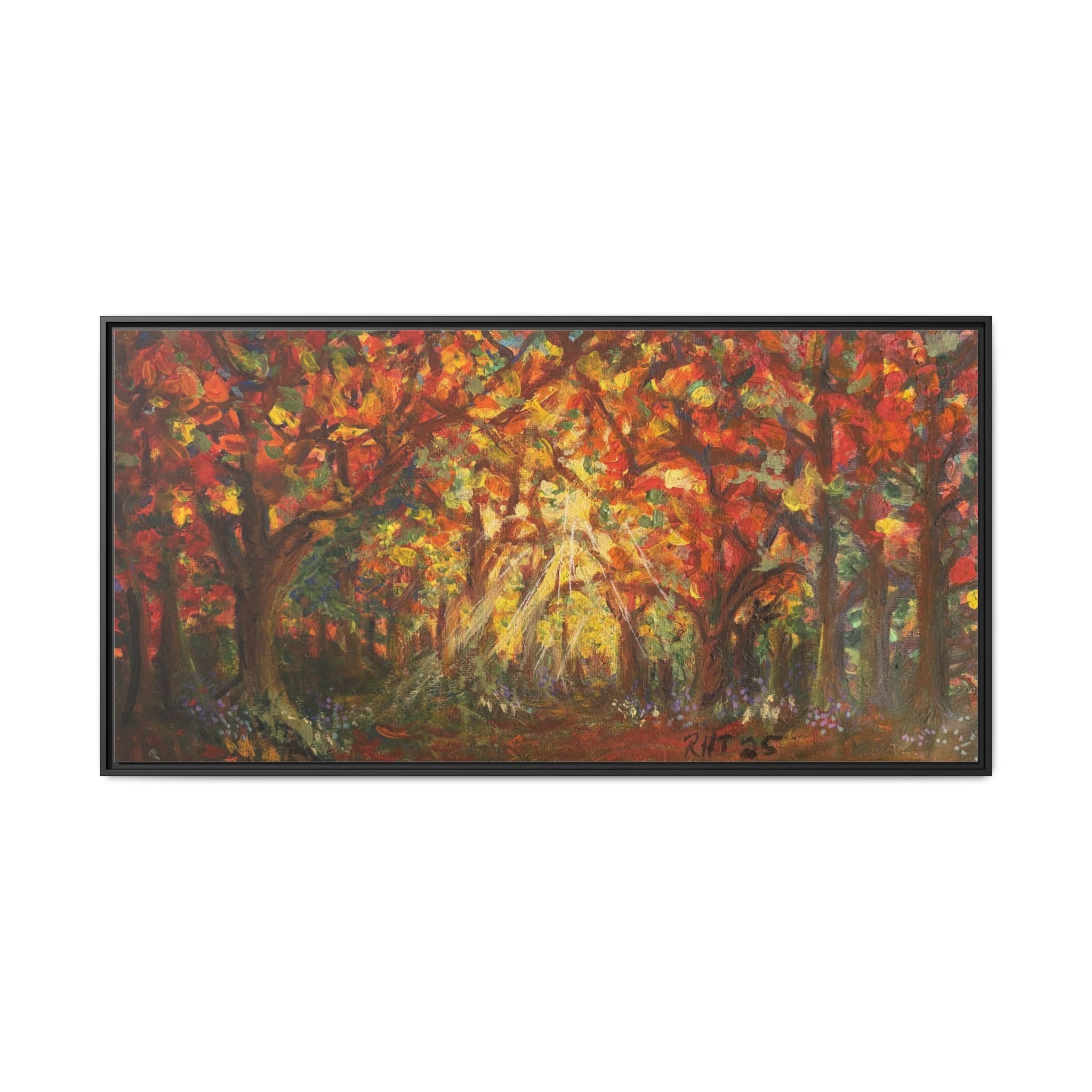 Autumn Grove Framed Canvas Print of Original — Vibrant Fall Forest Wall Art