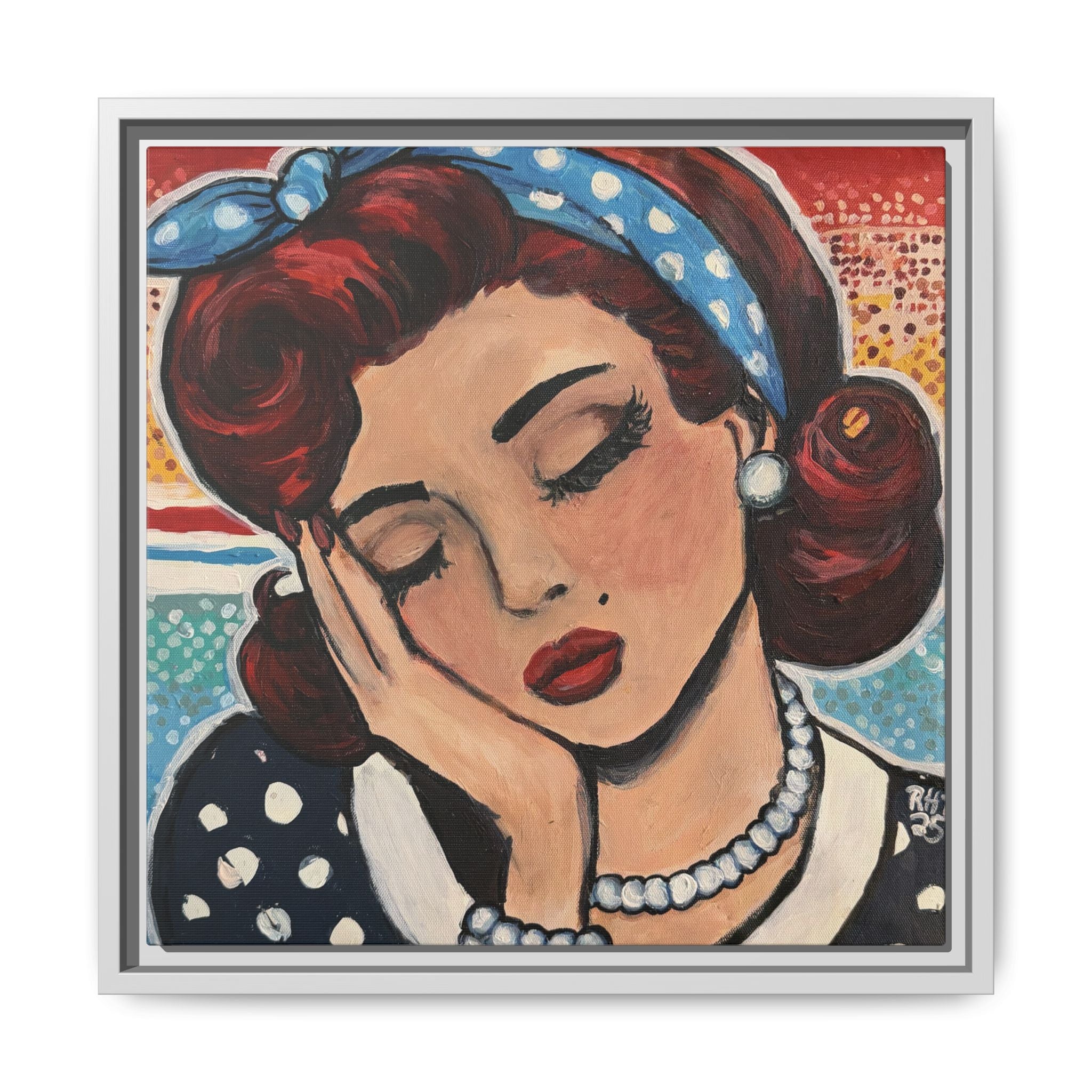 Retro Pop Art Portrait Canvas Print of Original "Oh My" — Framed Matte Wall Art