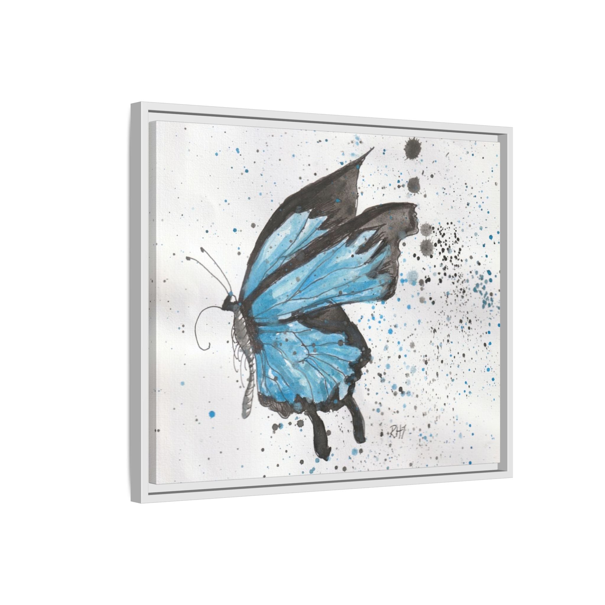 Blue Watercolor Butterfly Matte Canvas Print (Framed)