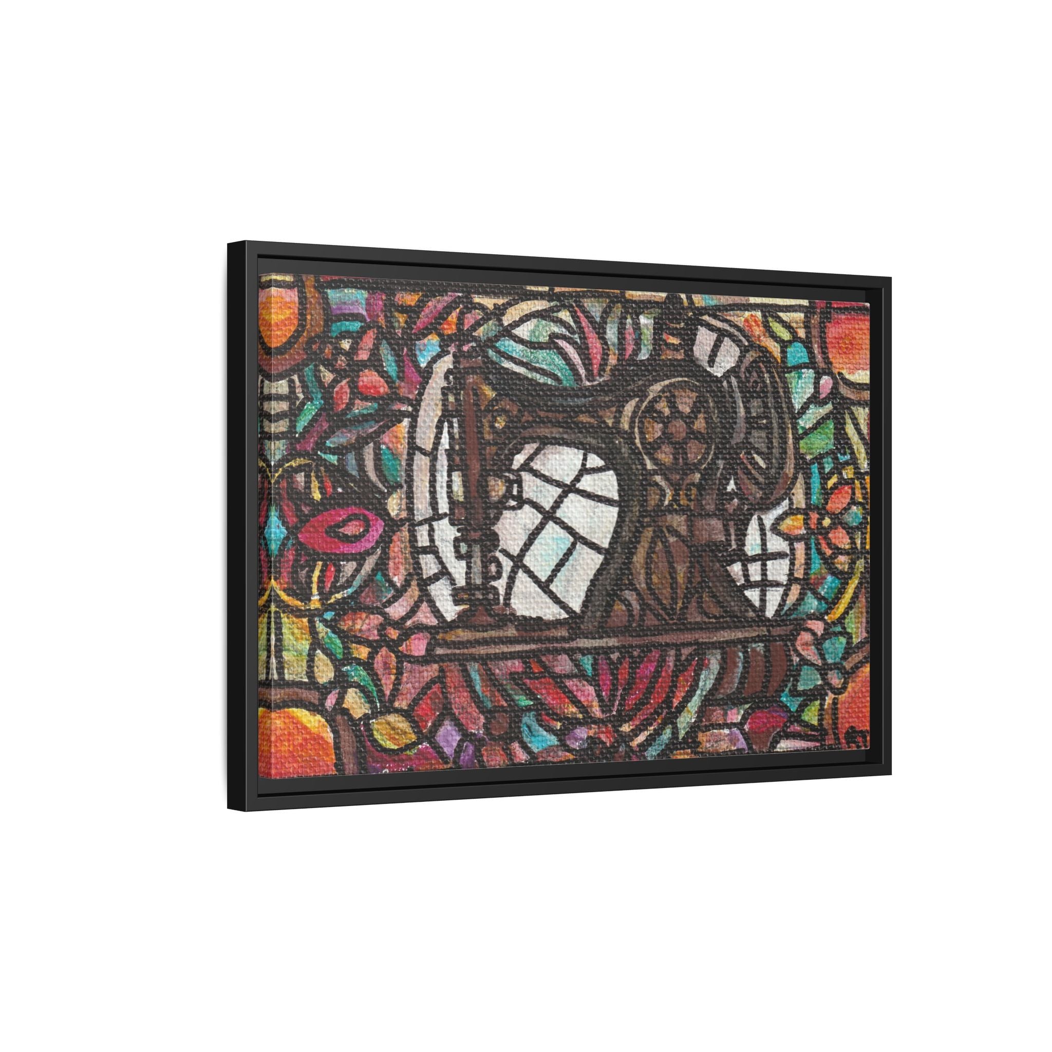 Framed Sewing Machine Stained-Glass Canvas Print of Original Great Grandma's Sewing Machine