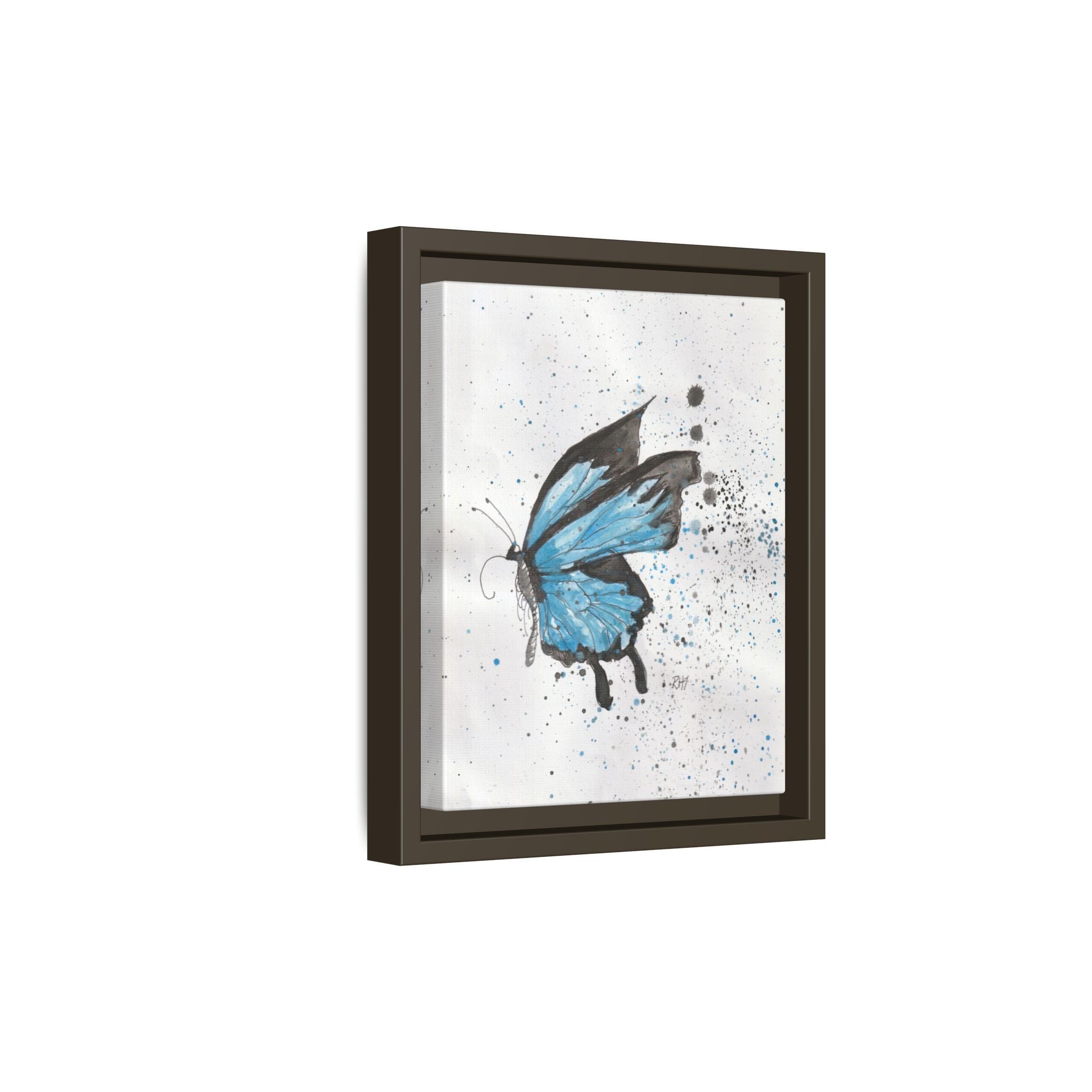 Blue Watercolor Butterfly Matte Canvas Print (Framed)