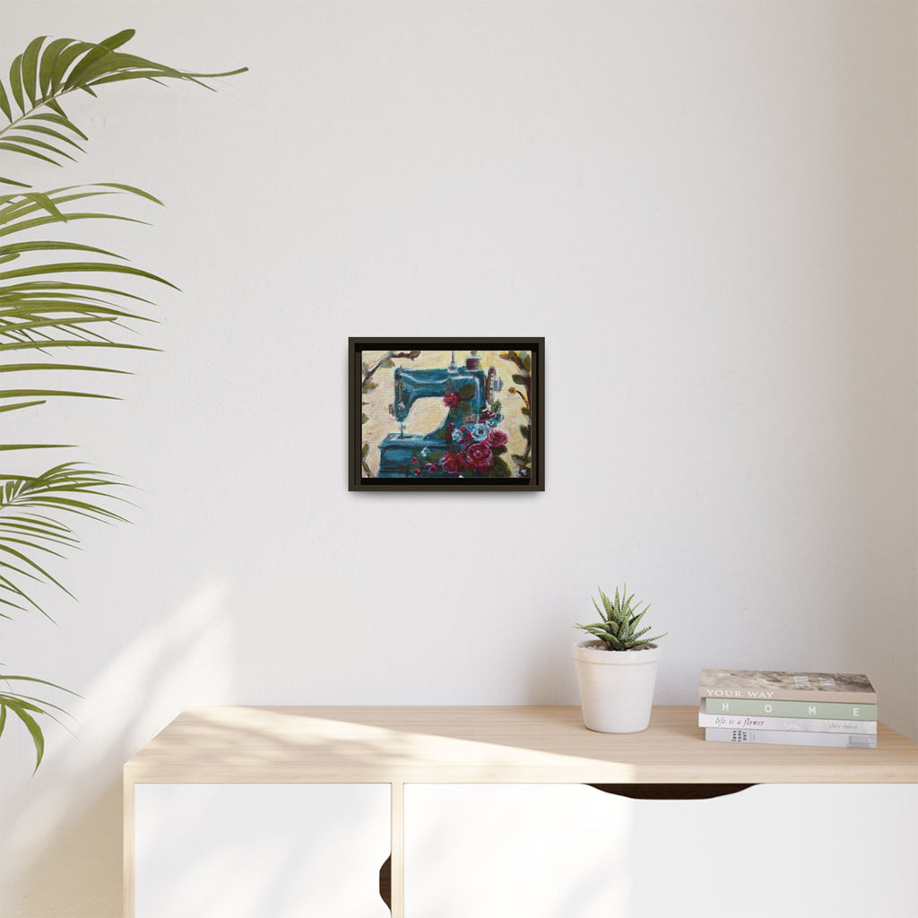 Framed Canvas Wall Art — Vintage Sewing Machine with Roses - Framed Print of the Original Grandma's Sewing Machine