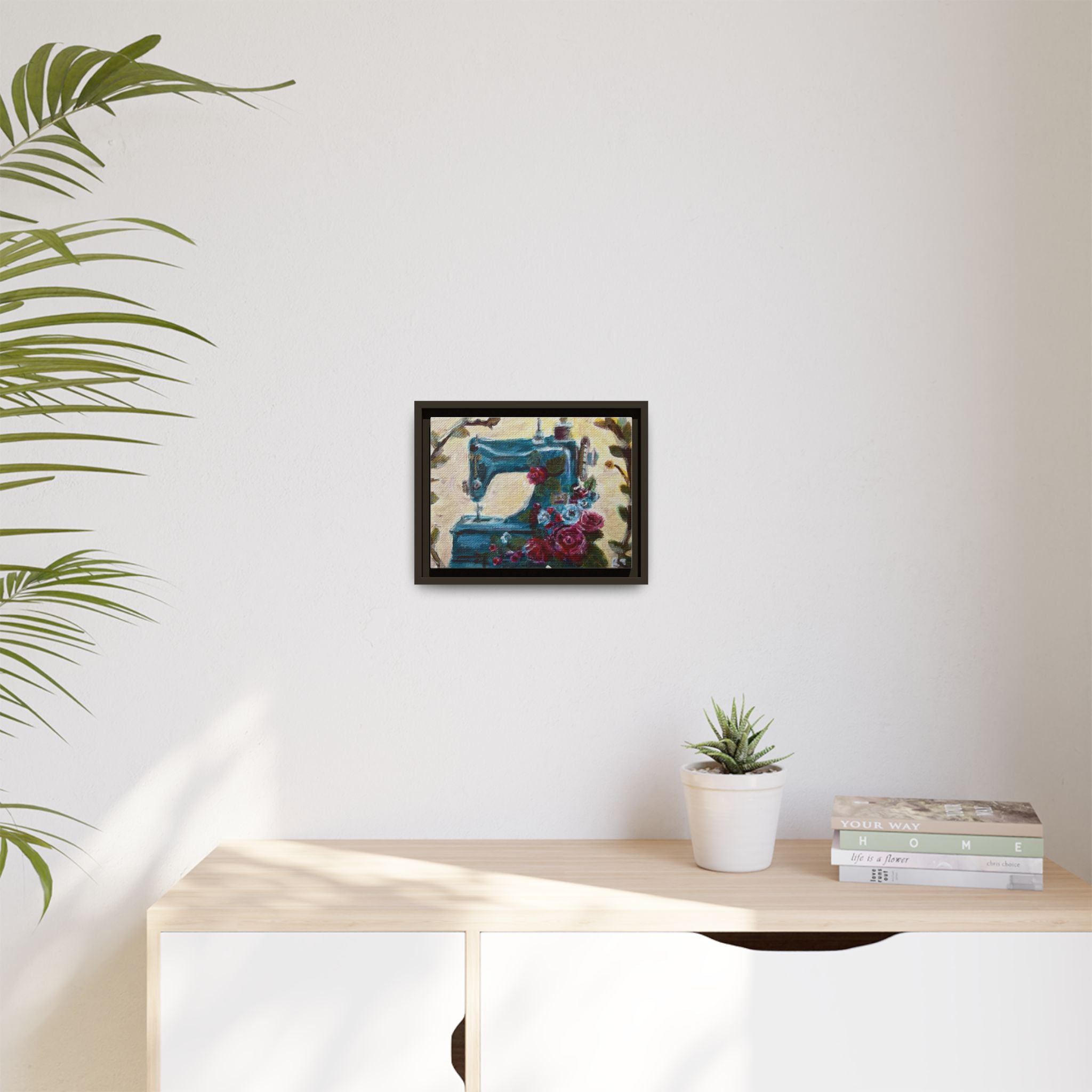 Framed Canvas Wall Art — Vintage Sewing Machine with Roses - Framed Print of the Original Grandma's Sewing Machine