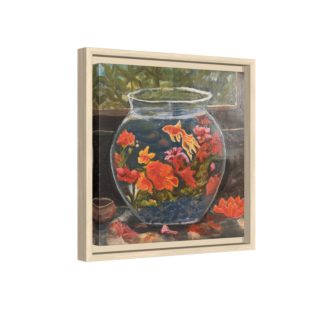 Framed Matte Canvas Print of Original– Colorful Goldfish Bowl Art