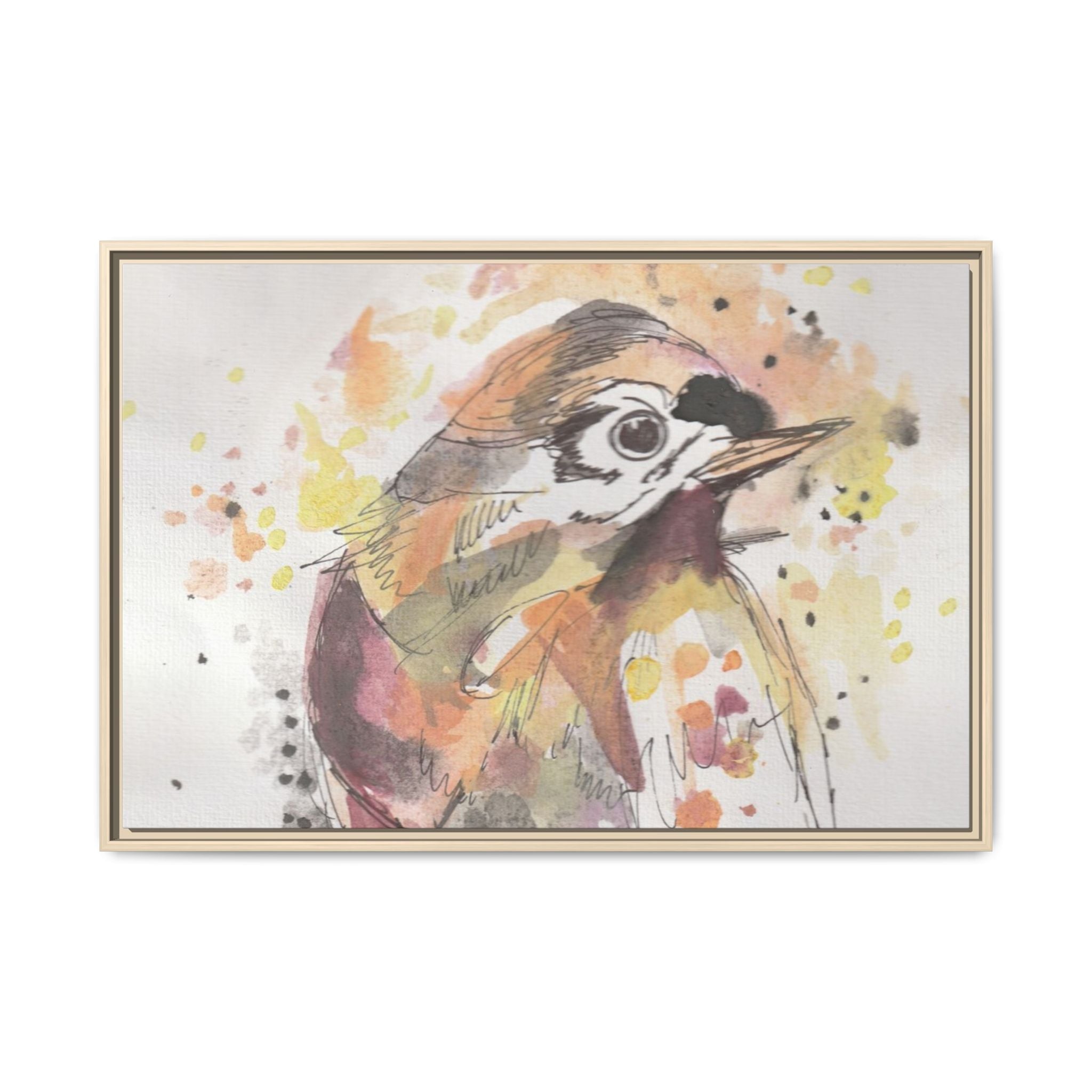 Carolina Wren Watercolor Songbird Framed Art Print of Original — Matte Canvas Wall Decor
