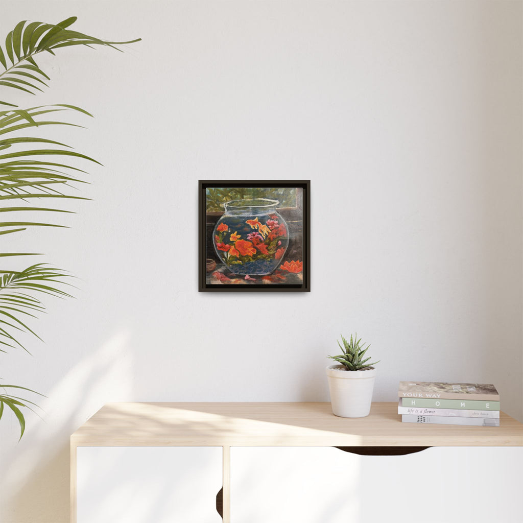 Framed Matte Canvas Print of Original– Colorful Goldfish Bowl Art