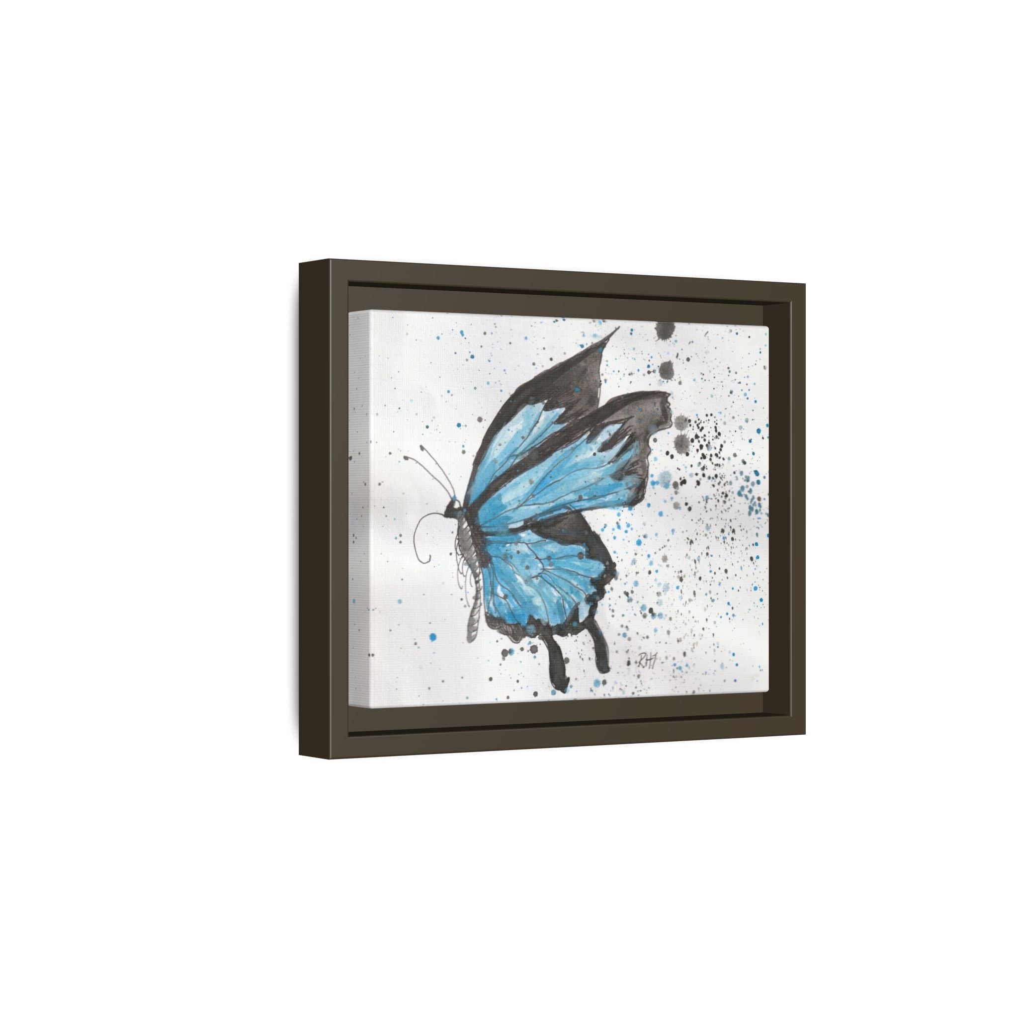 Blue Watercolor Butterfly Matte Canvas Print (Framed)