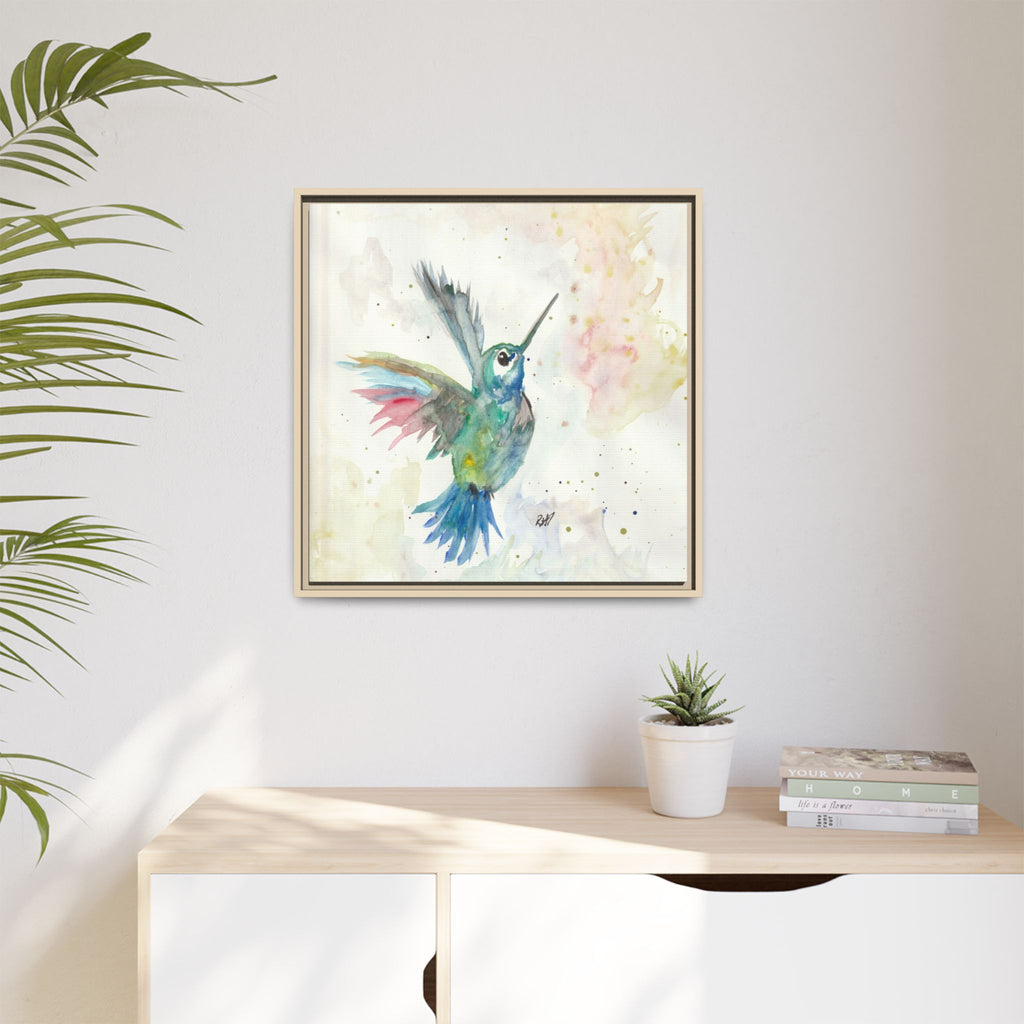 Higher Hummingbird Watercolor Framed Canvas Print of Original — Multicolor Matte Wall Art
