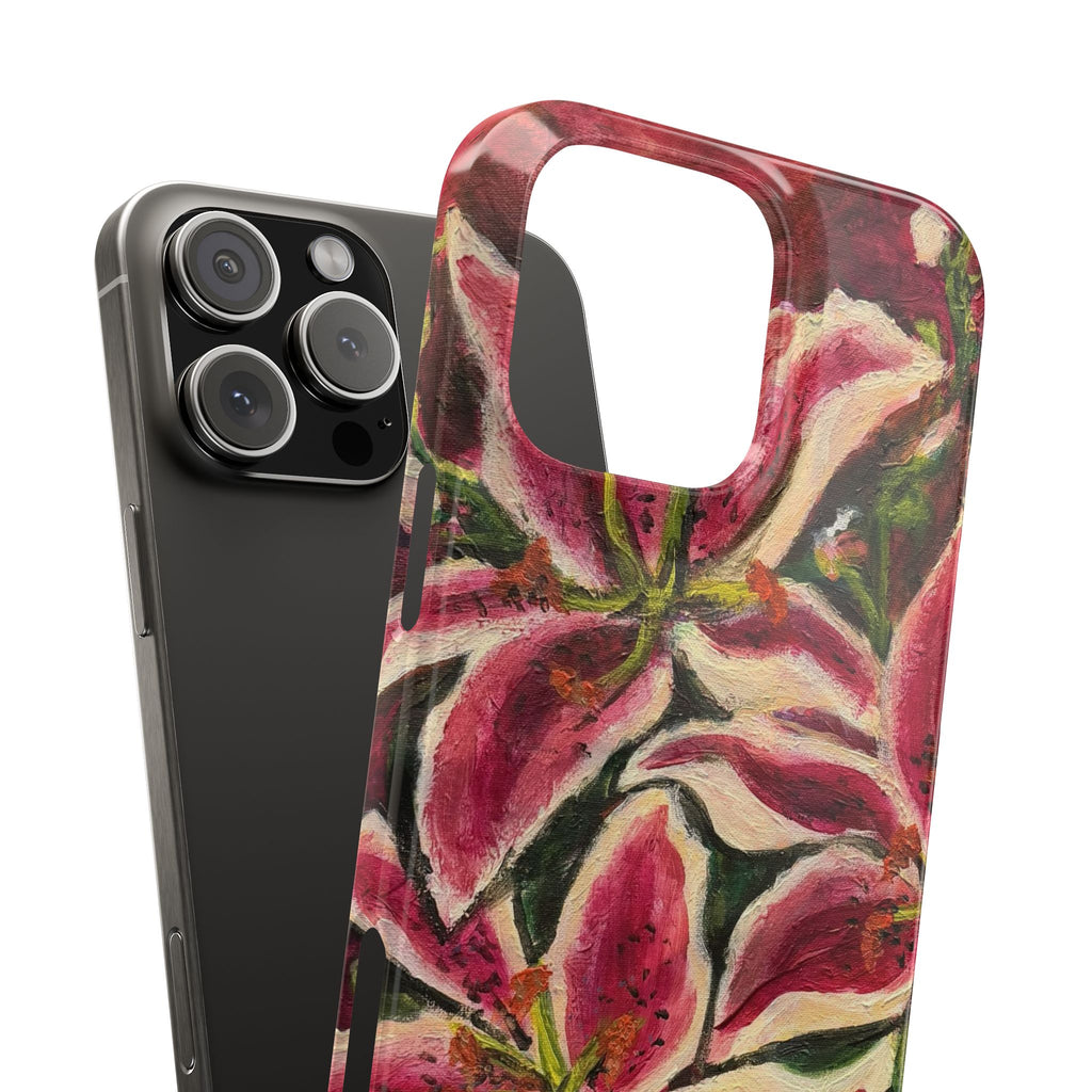 Slim Phone Case — Hand-Painted Pink Lily Floral Design