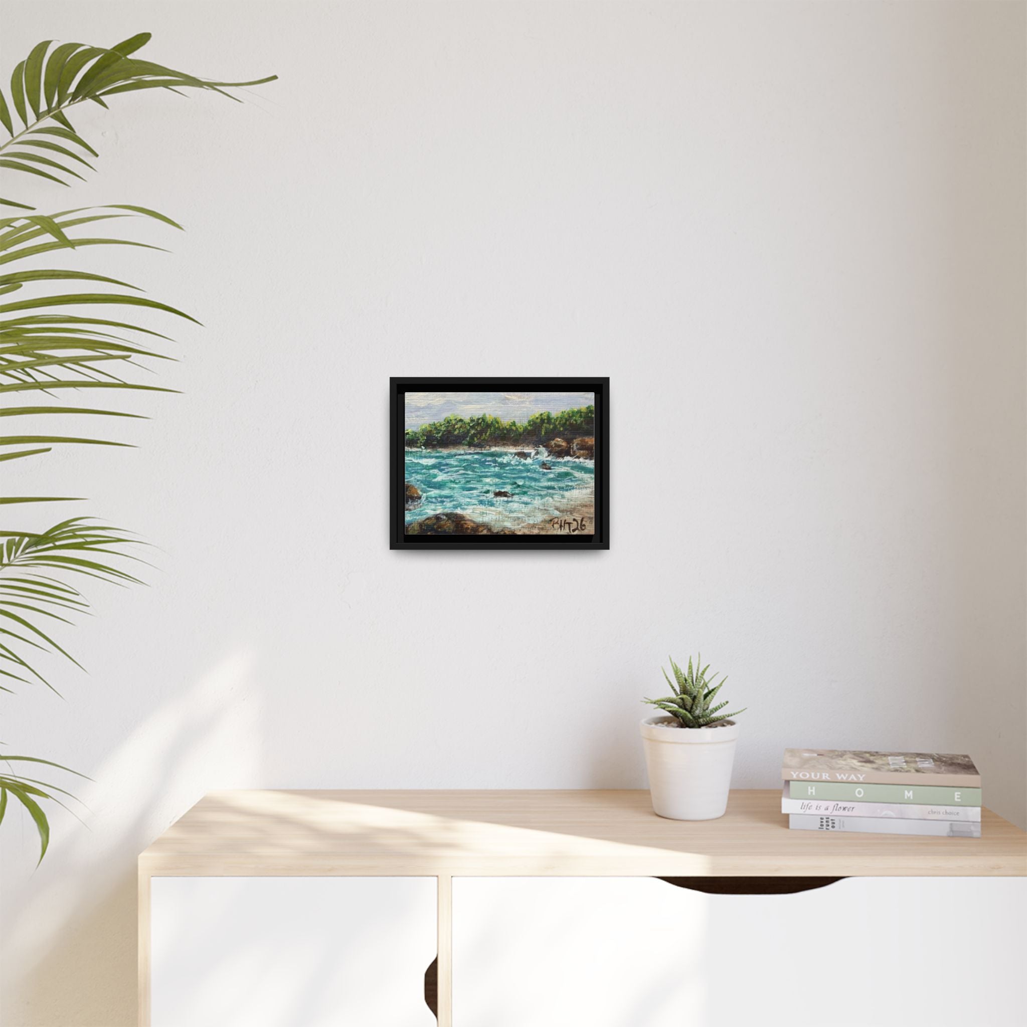 Framed Matte Canvas Print — Down By The Bay Print of Original - Turquoise Ocean Seascape Painting