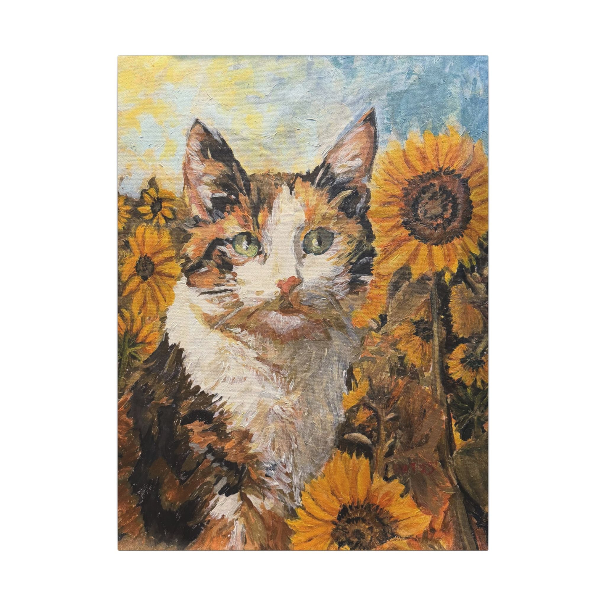 Dixie Cat in Sunflowers Canvas Wall Art Print of Original