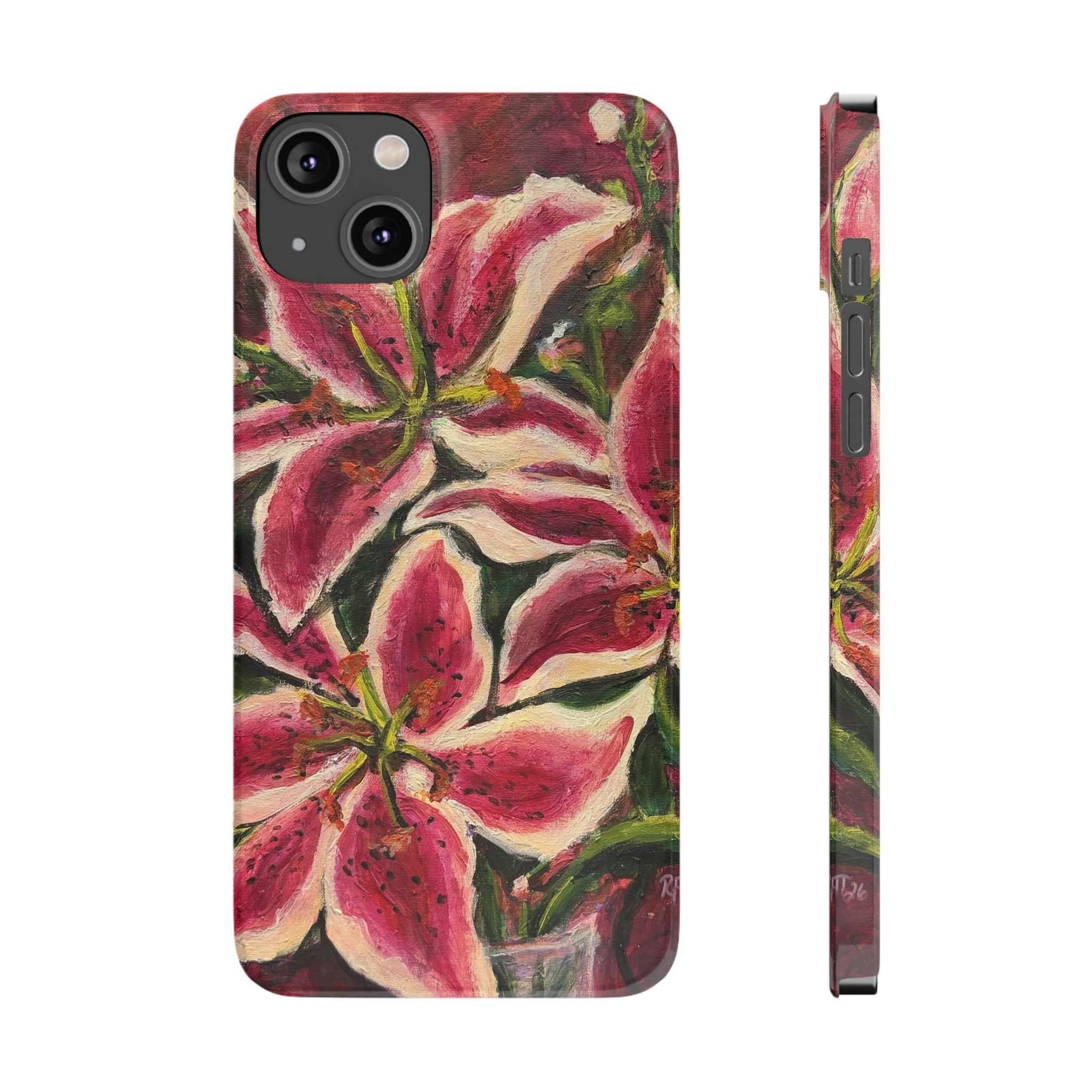 Slim Phone Case — Hand-Painted Pink Lily Floral Design