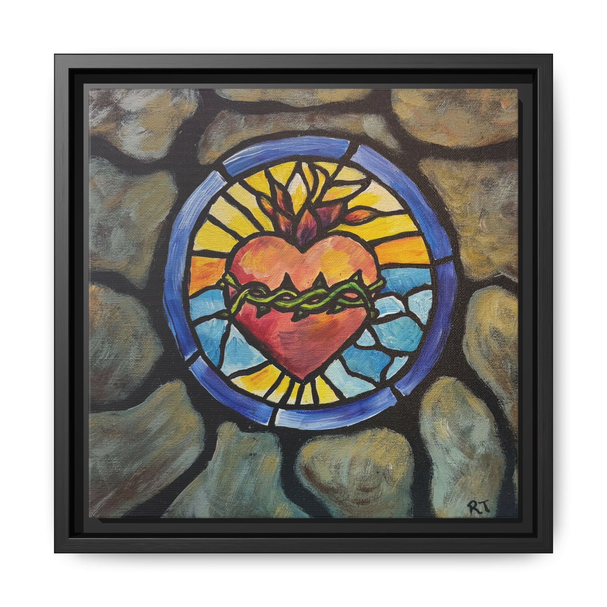 Sacred Heart Stained Glass Print — Framed Matte Canvas