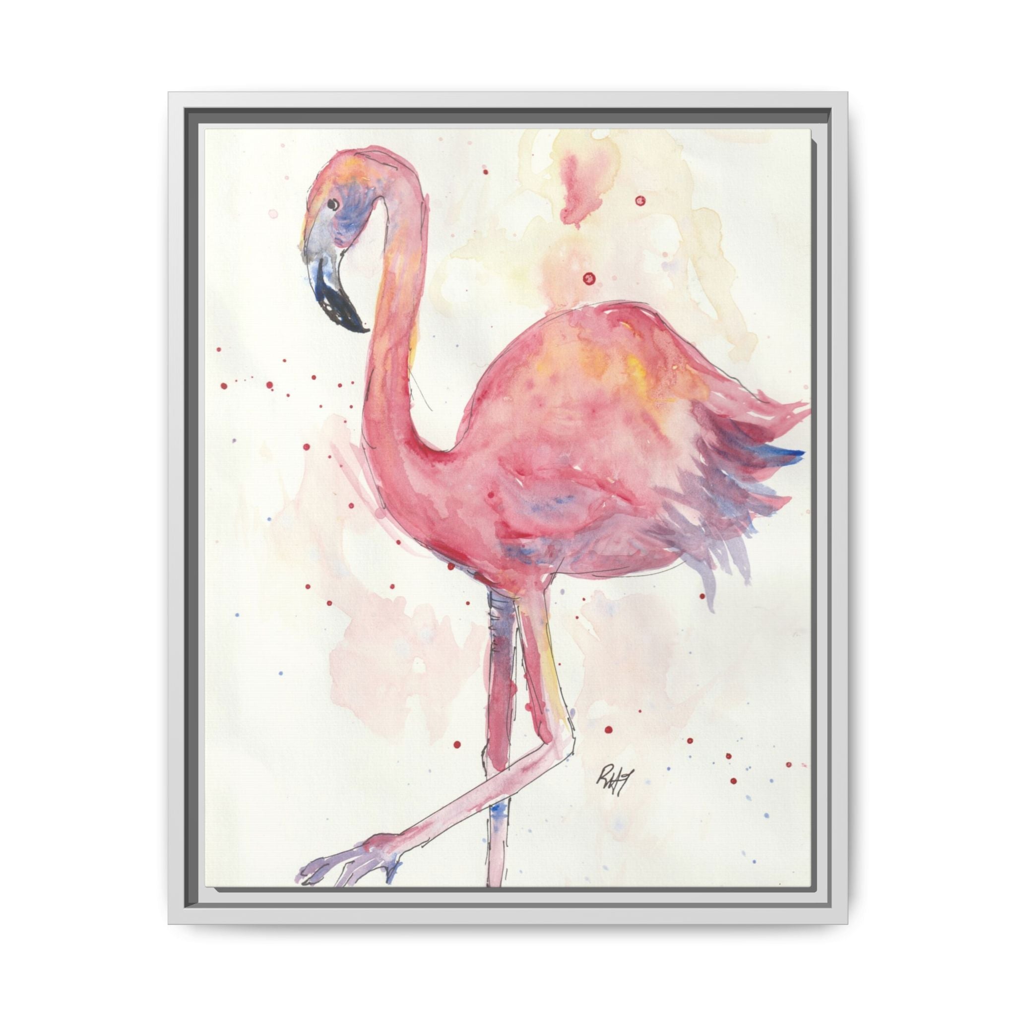 Watercolor Flamingo Dance Matte Canvas Framed Art Print of Original