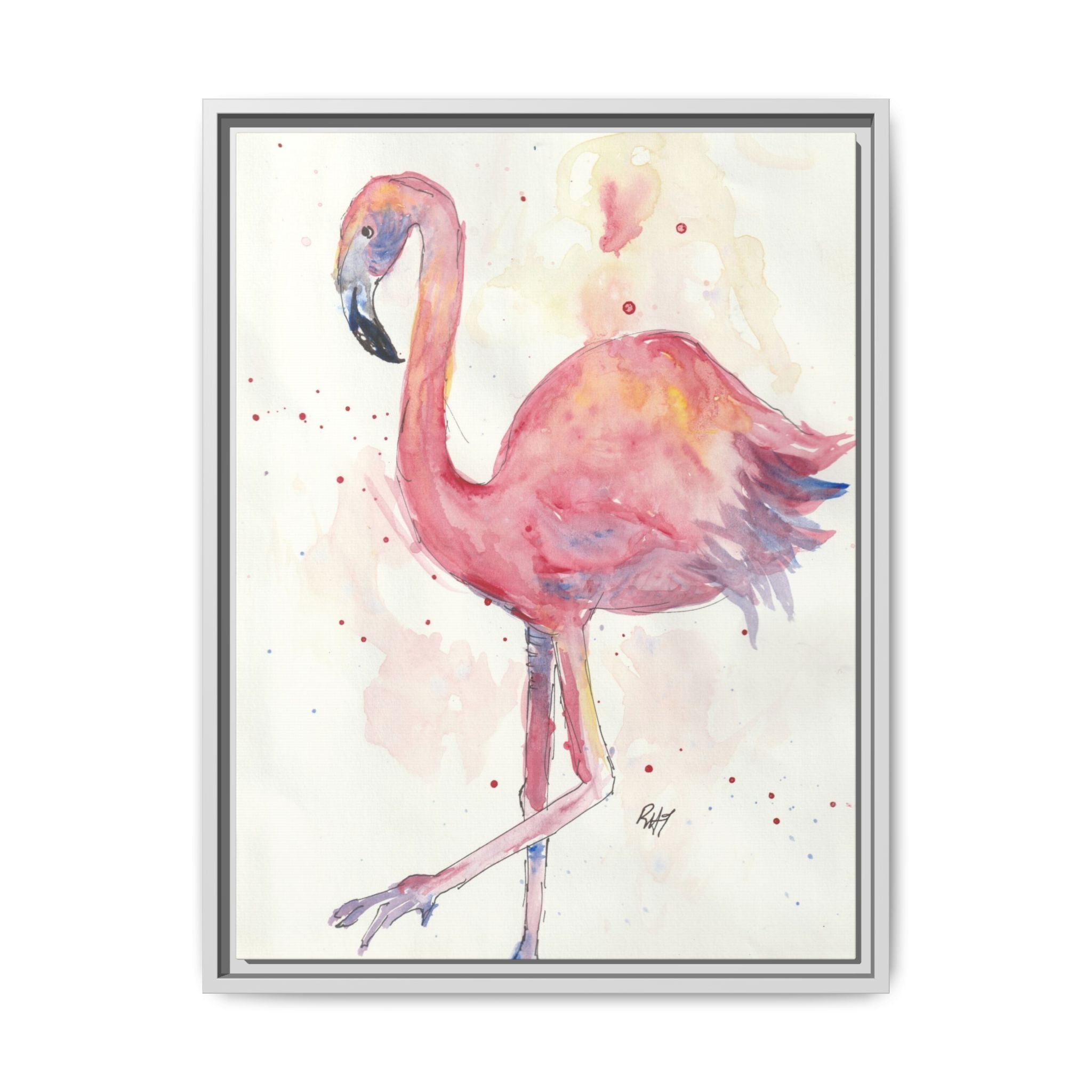 Watercolor Flamingo Dance Matte Canvas Framed Art Print of Original