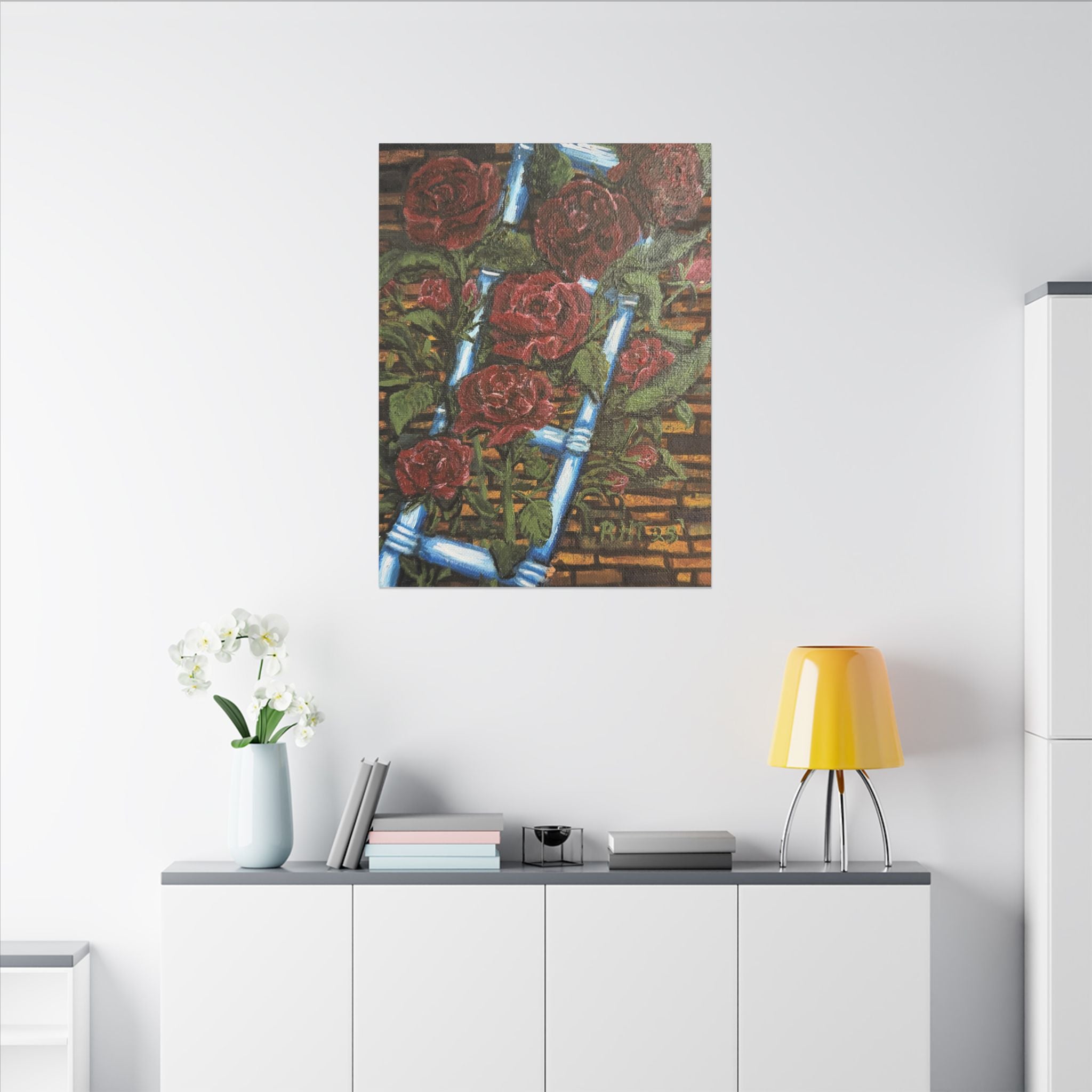 Climbing Roses Canvas Wall Art Print of Original- Stretched Matte Floral Painting