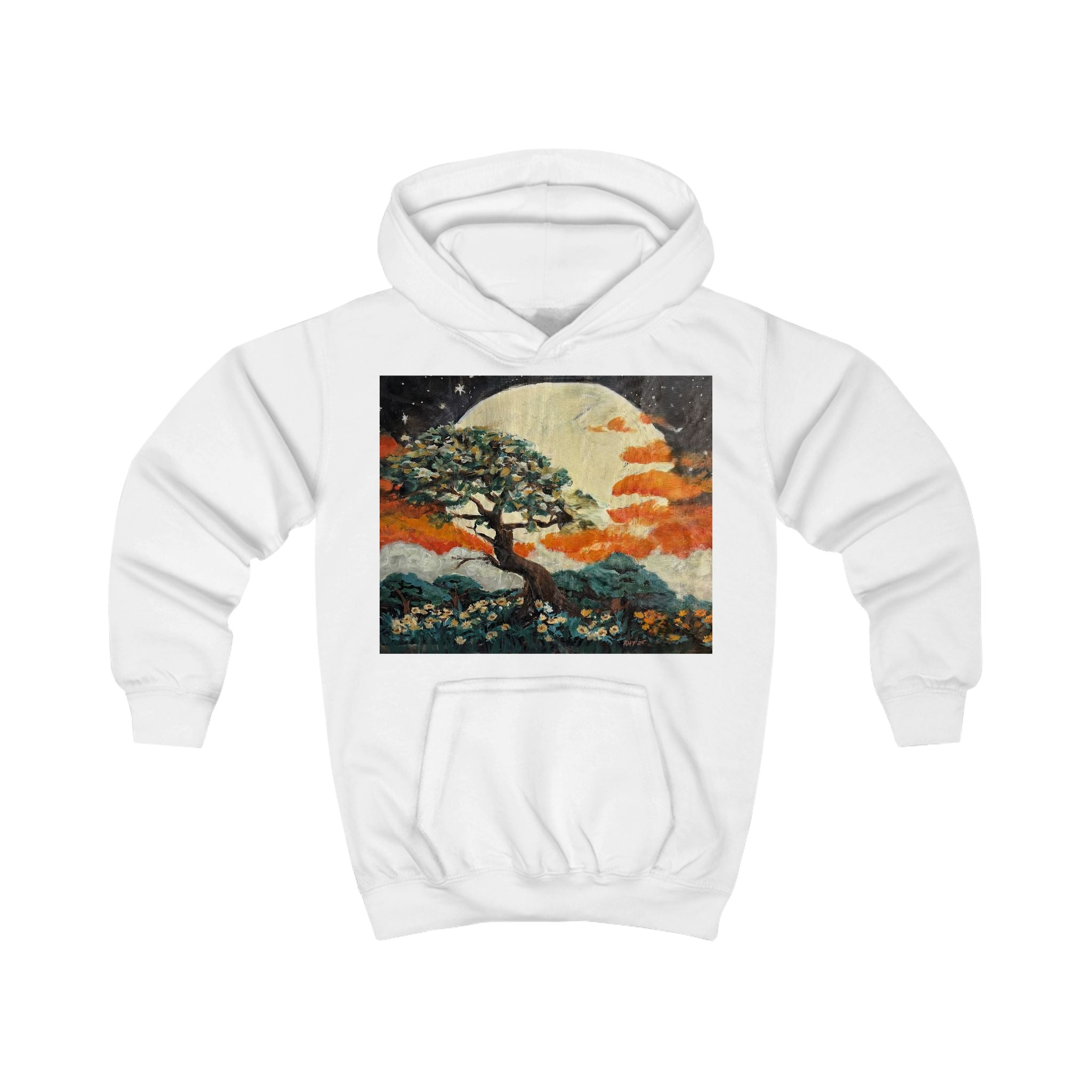 Kids Hoodie - Vintage Moonlit Tree Graphic Pullover