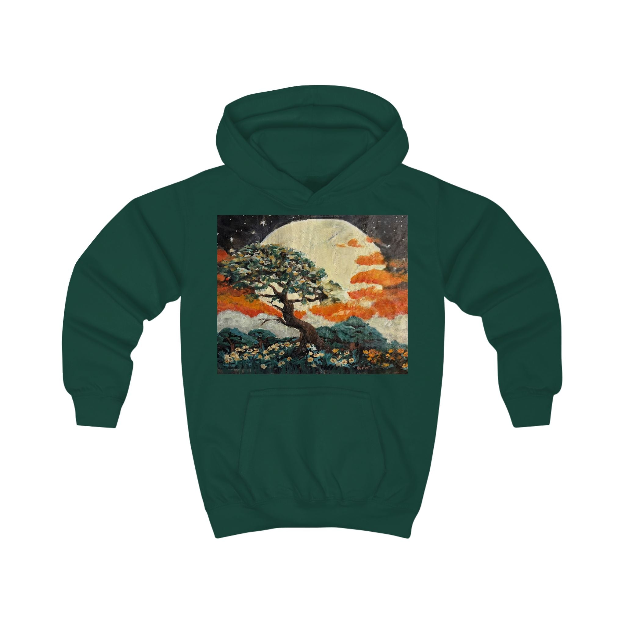 Kids Hoodie - Vintage Moonlit Tree Graphic Pullover