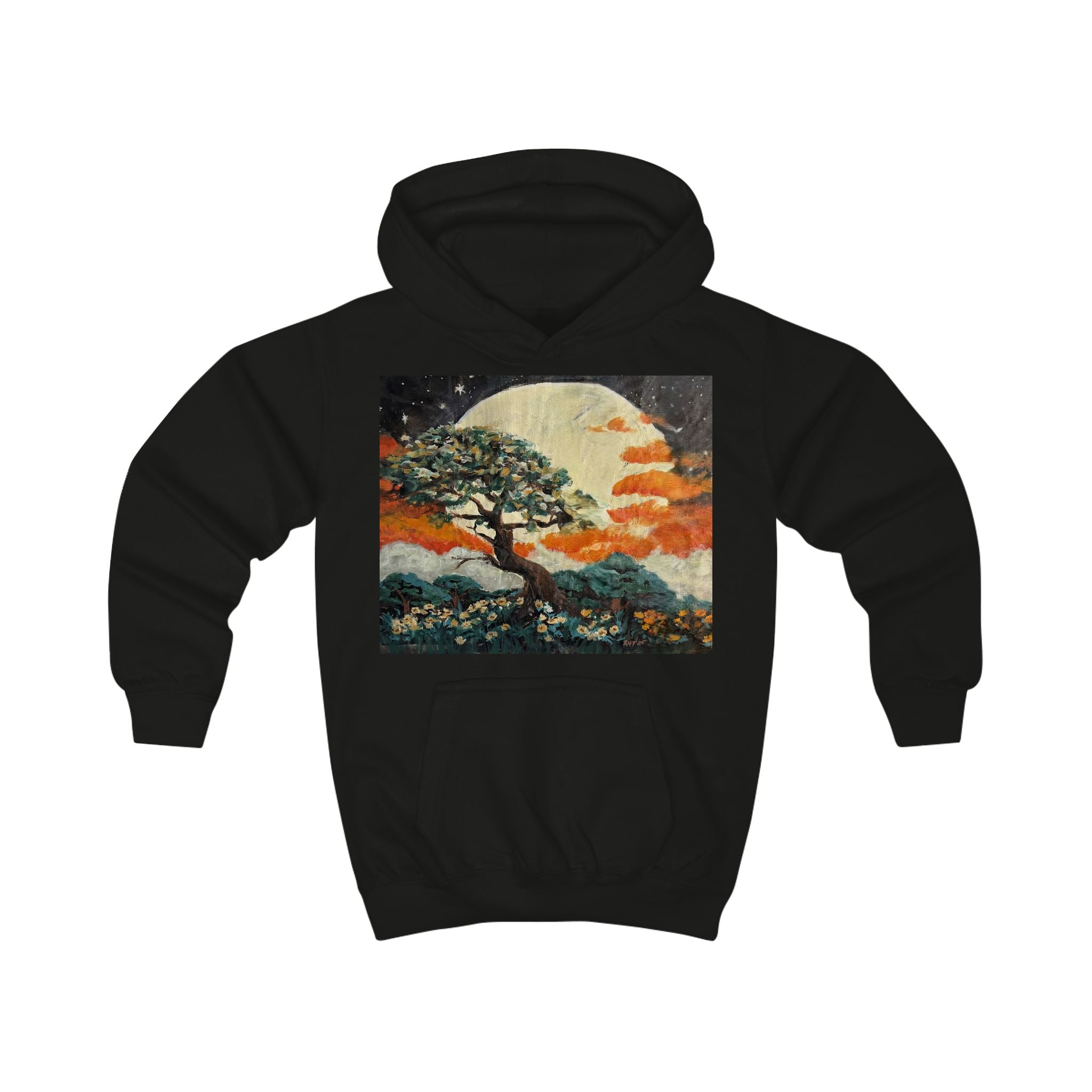 Kids Hoodie - Vintage Moonlit Tree Graphic Pullover