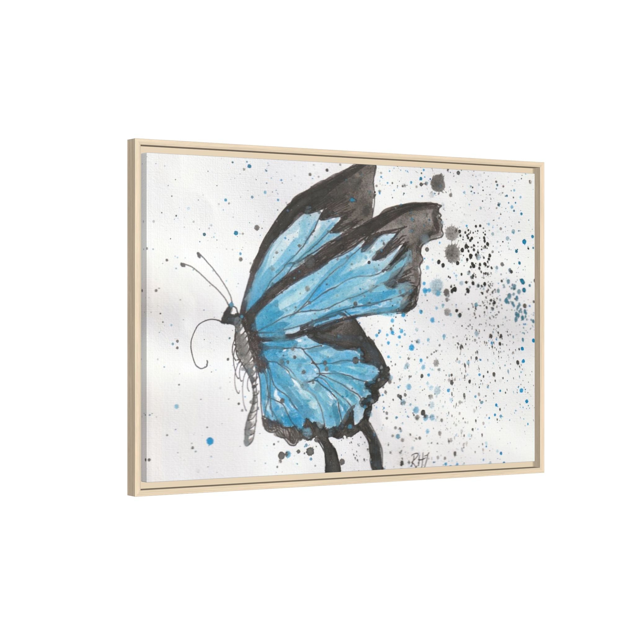 Blue Watercolor Butterfly Matte Canvas Print (Framed)