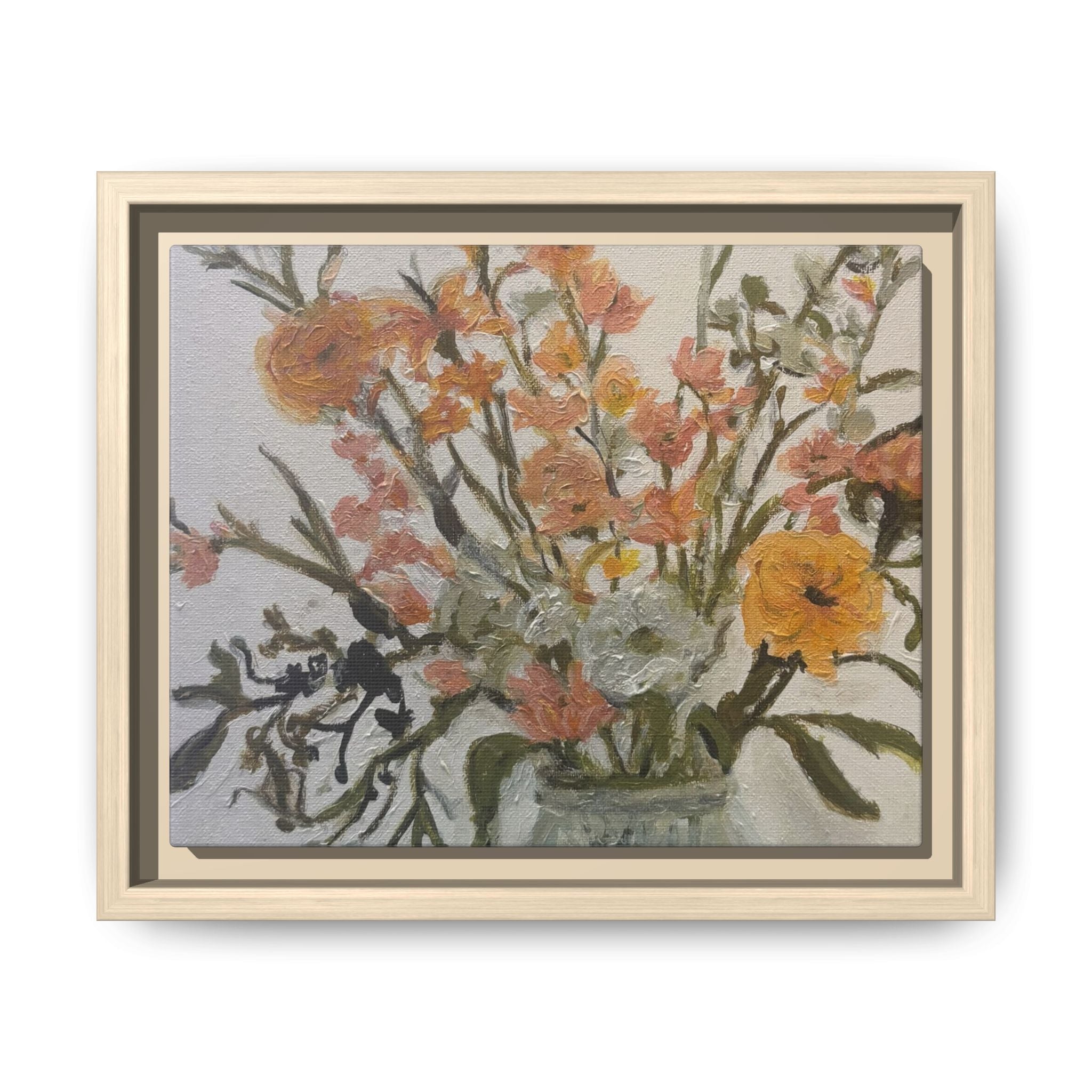 Framed Matte Canvas Art - Flower in Glass Jar Floral Painting Print of Original