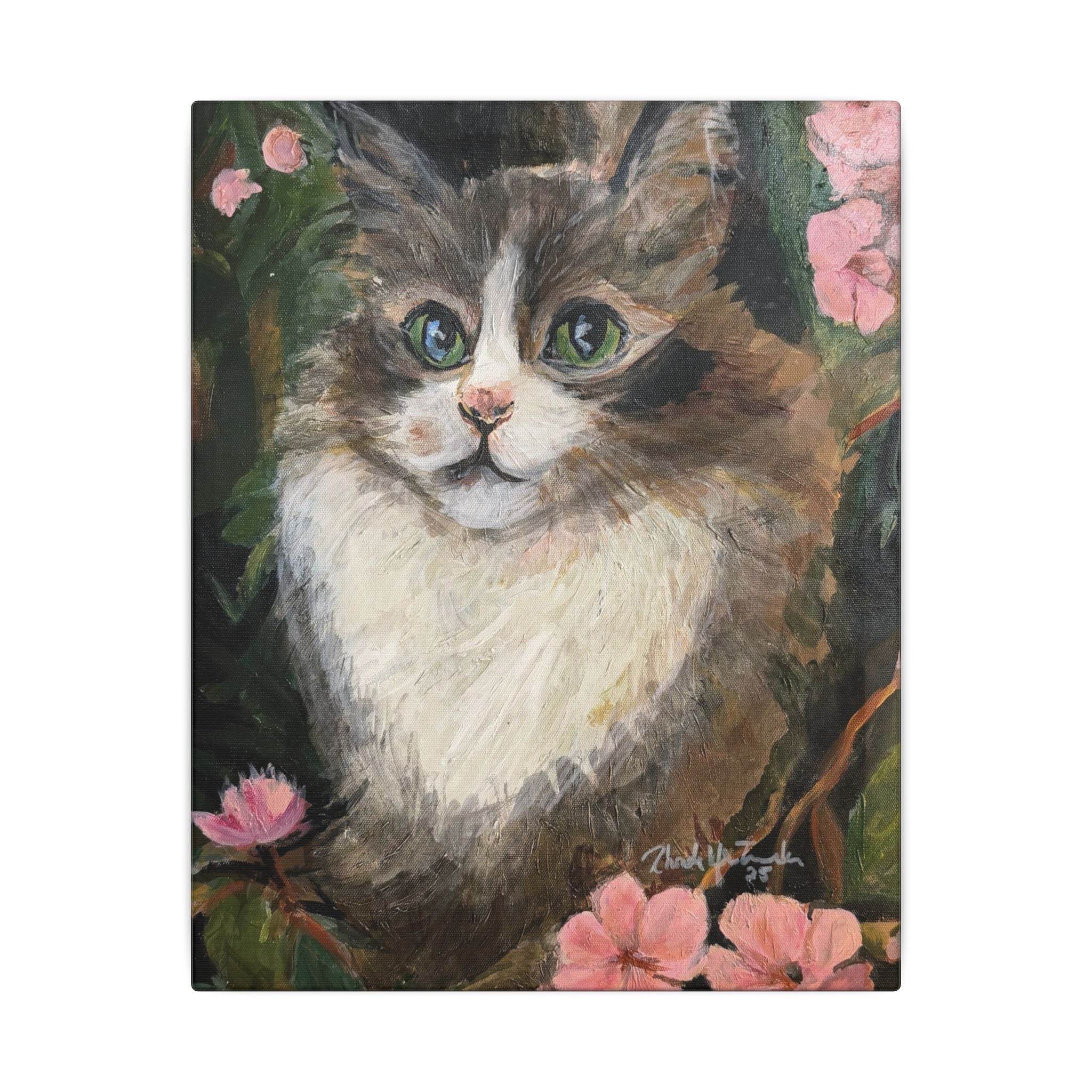 Floral Cat Portrait Canvas Print of Original Mikey