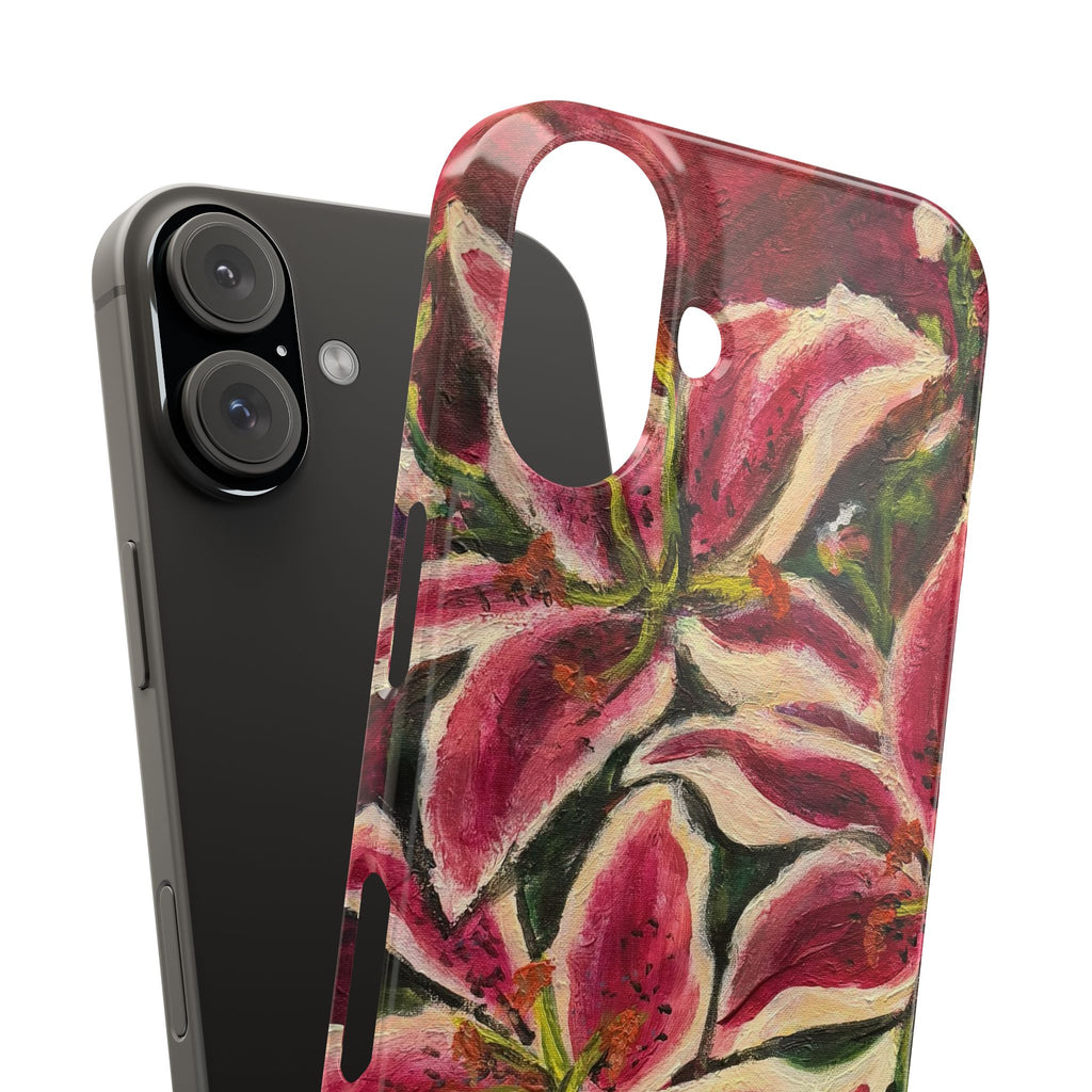 Slim Phone Case — Hand-Painted Pink Lily Floral Design