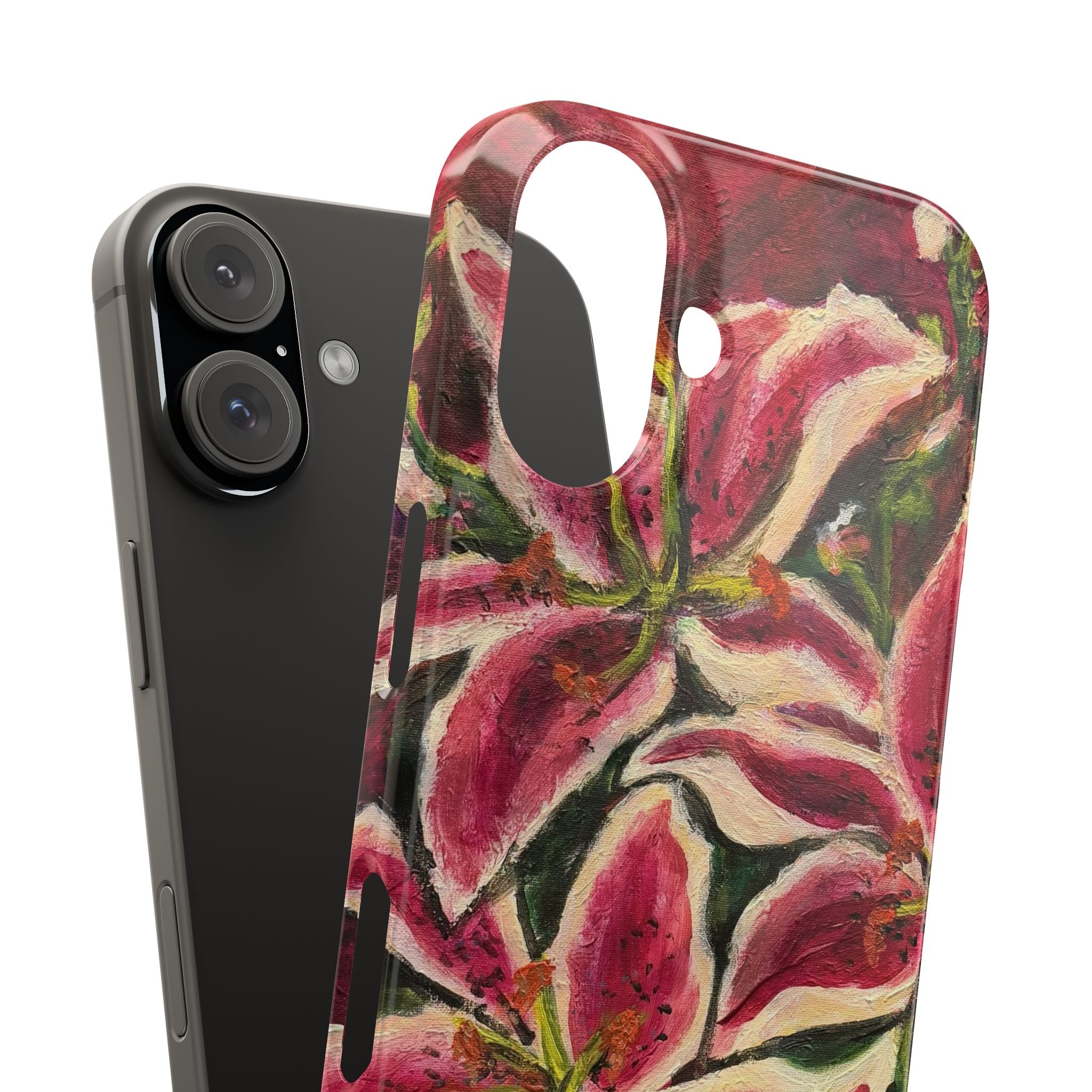 Slim Phone Case — Hand-Painted Pink Lily Floral Design